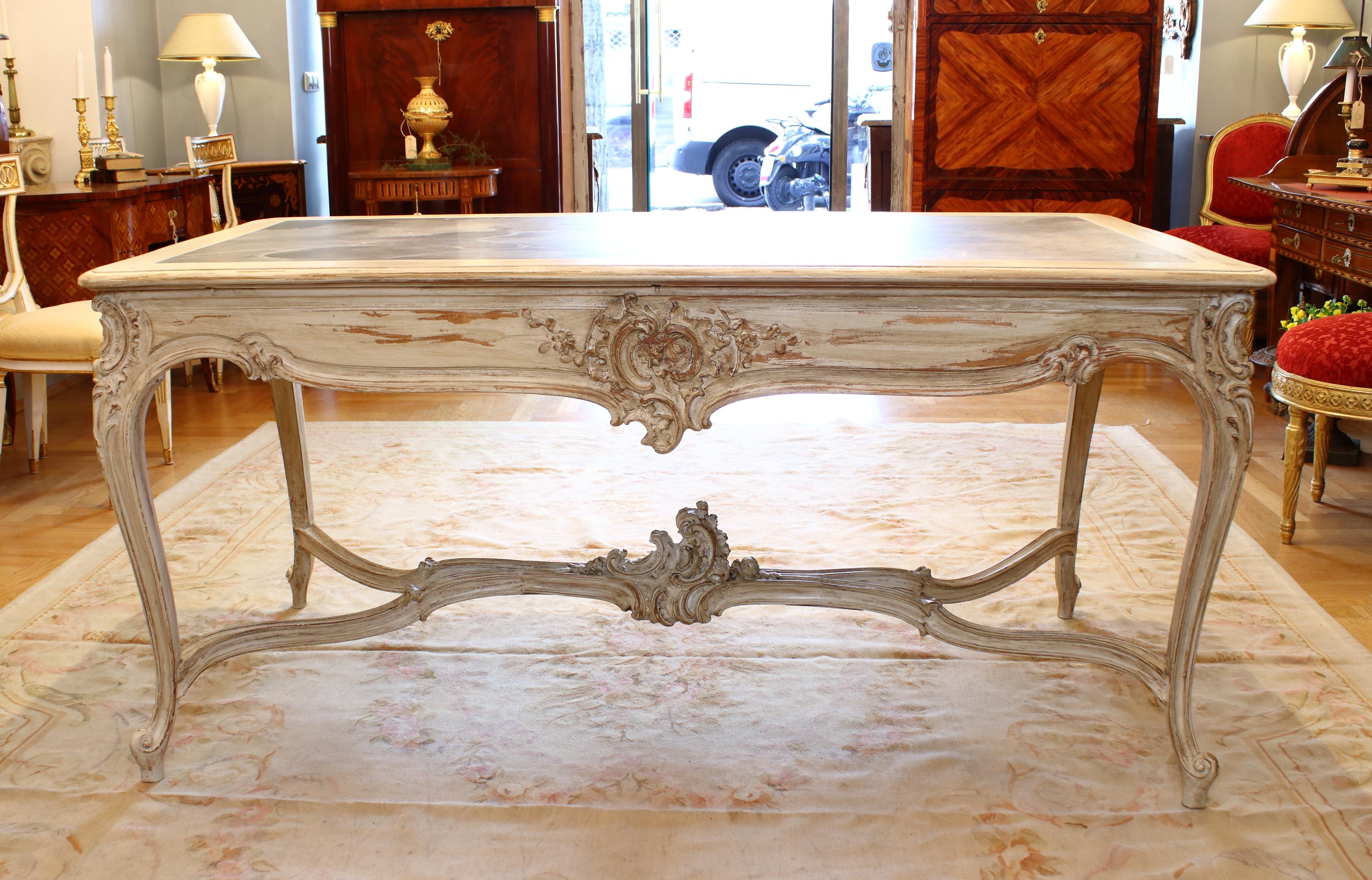 19th Century Louis XV Large Carved and Painted Wood Center or Dining Table For Sale 2