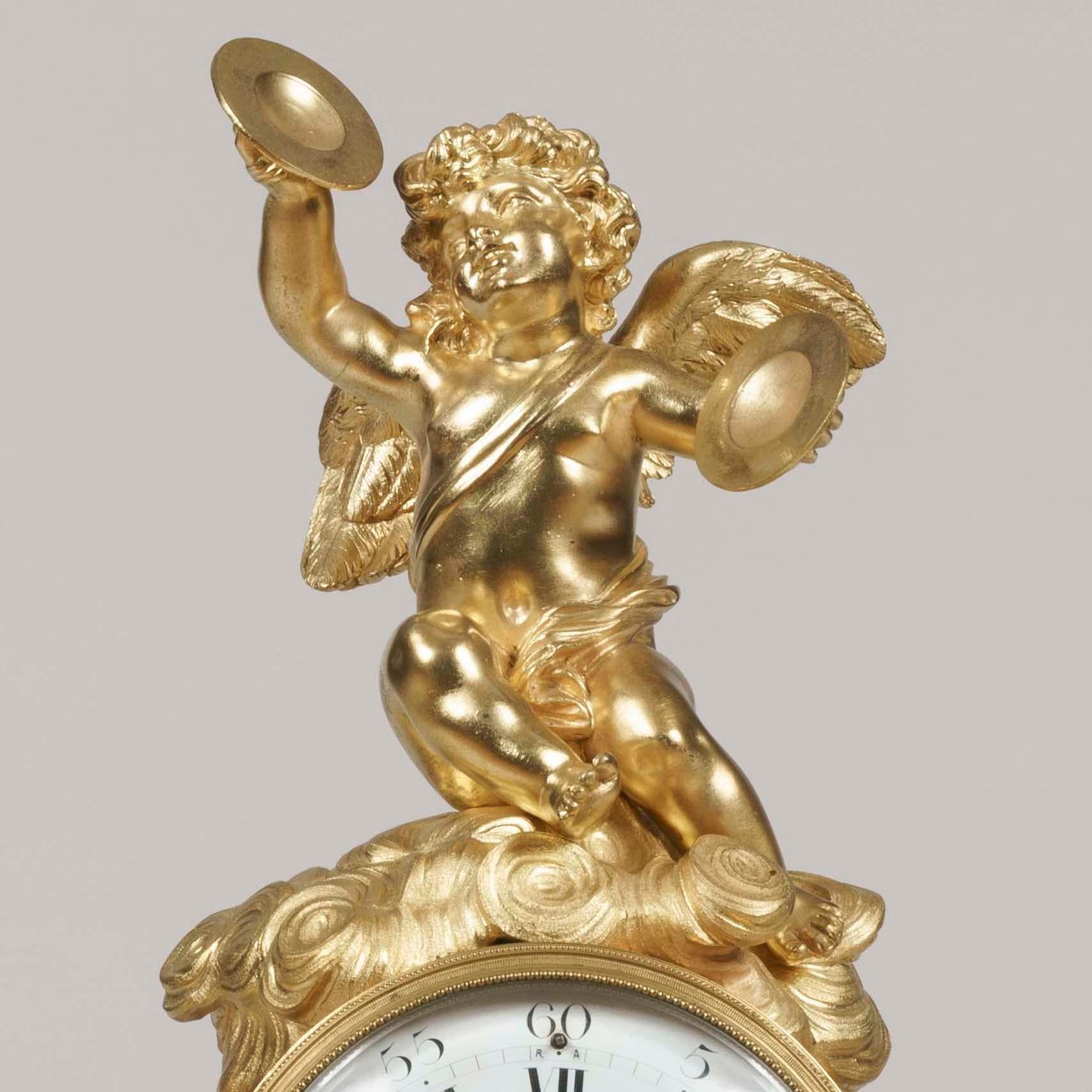 French 19th Century Louis XV Manner Ormolu and Marble Mantle Clock by Millet of Paris