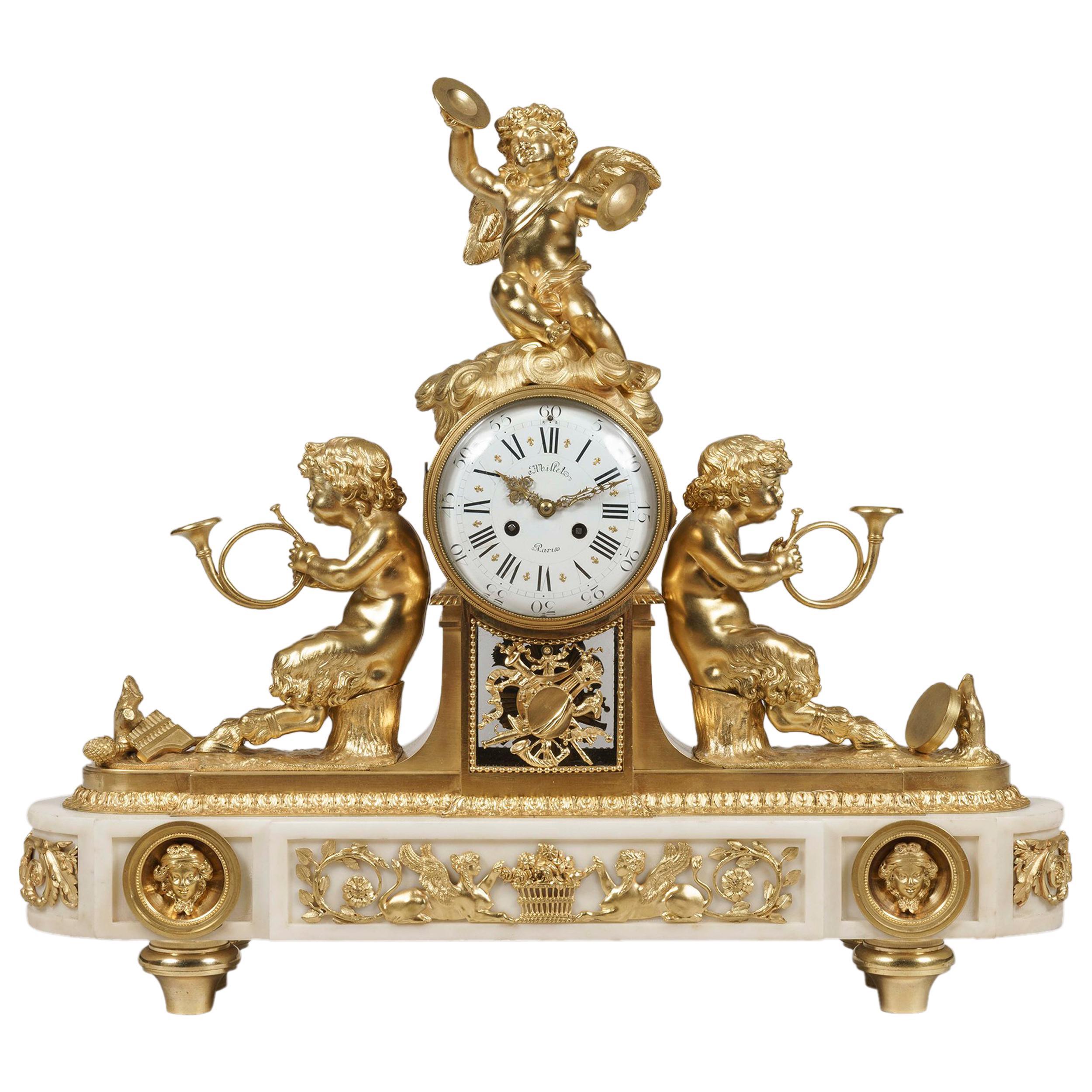 19th Century Louis XV Manner Ormolu and Marble Mantle Clock by Millet of Paris