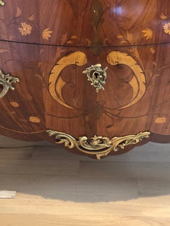 19th Century Louis XV Marble Top Marquetry Commode