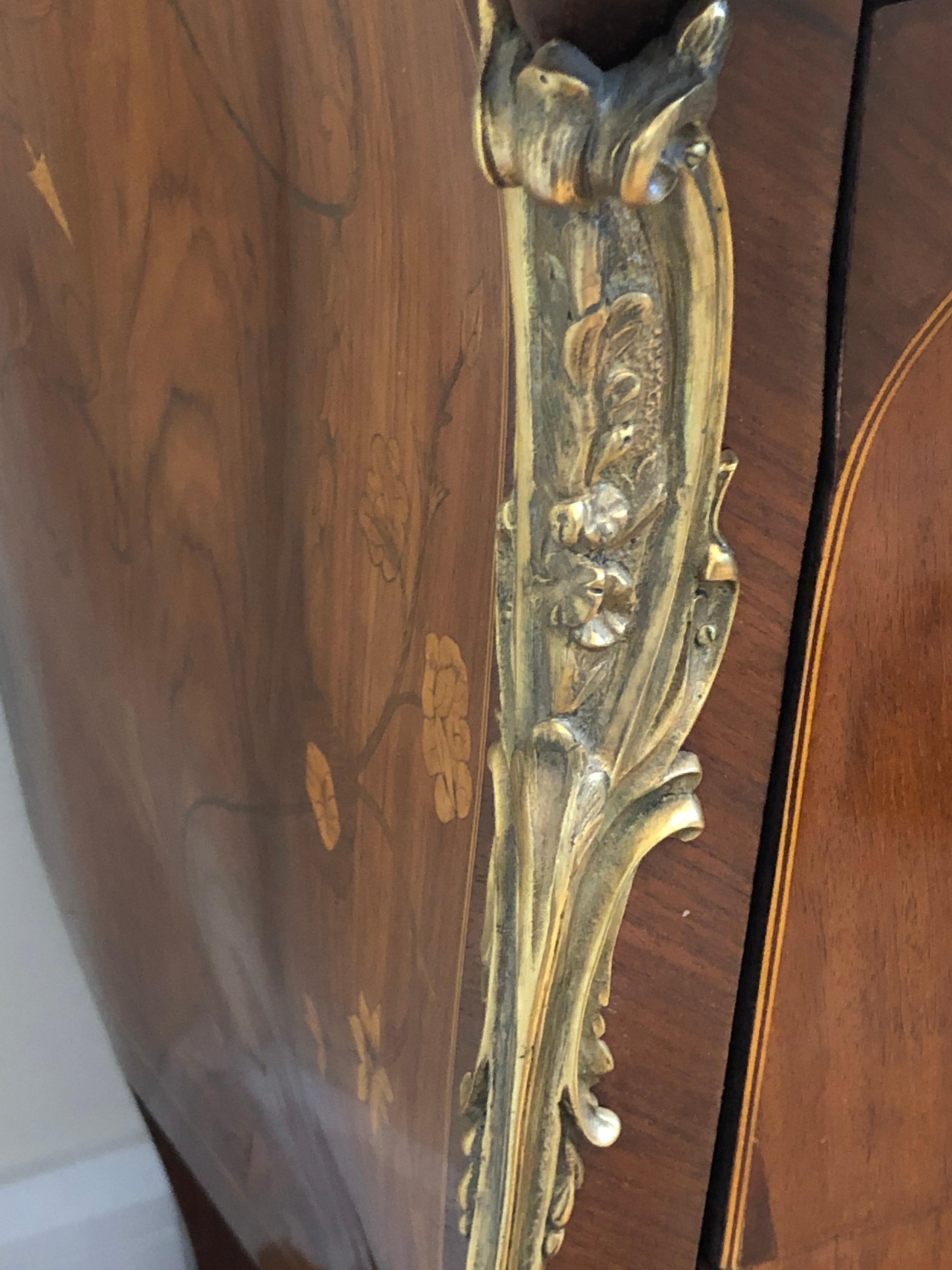 French 19th Century Louis XV Marble Top Marquetry Commode For Sale