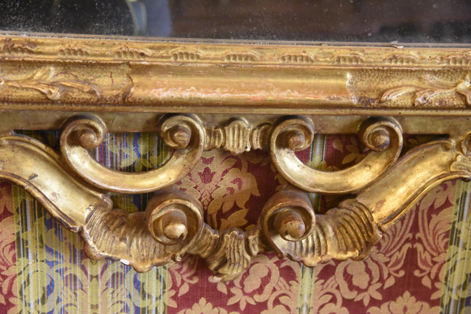 Hand-Carved 19th century Louis XV Mirror Carved Gilded Wood Antique Mirror in Mercury, 1800s For Sale