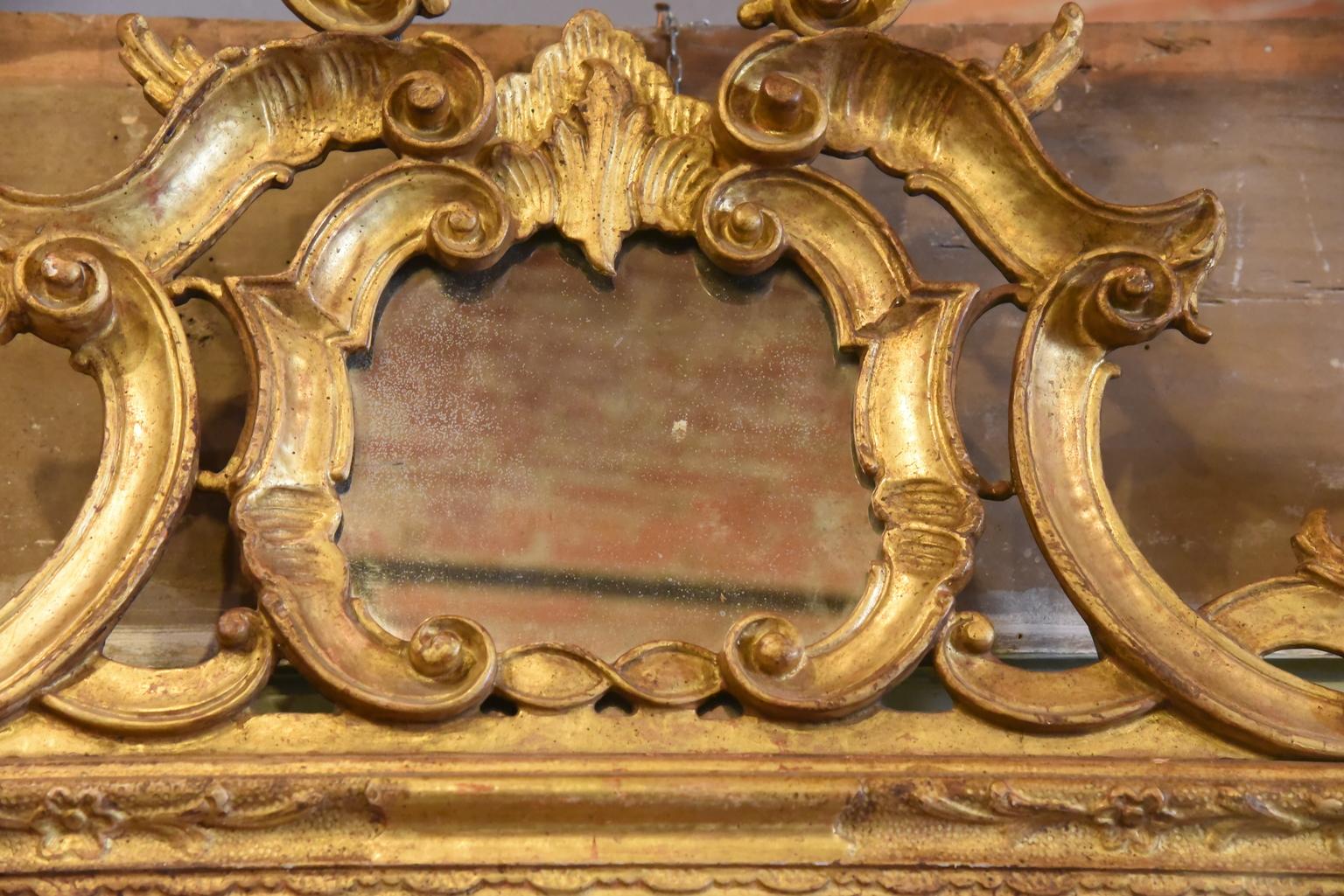 19th Century 19th century Louis XV Mirror Carved Gilded Wood Antique Mirror in Mercury, 1800s For Sale