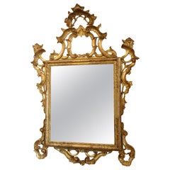 19th century Louis XV Mirror Carved Gilded Wood Antique Mirror in Mercury, 1800s