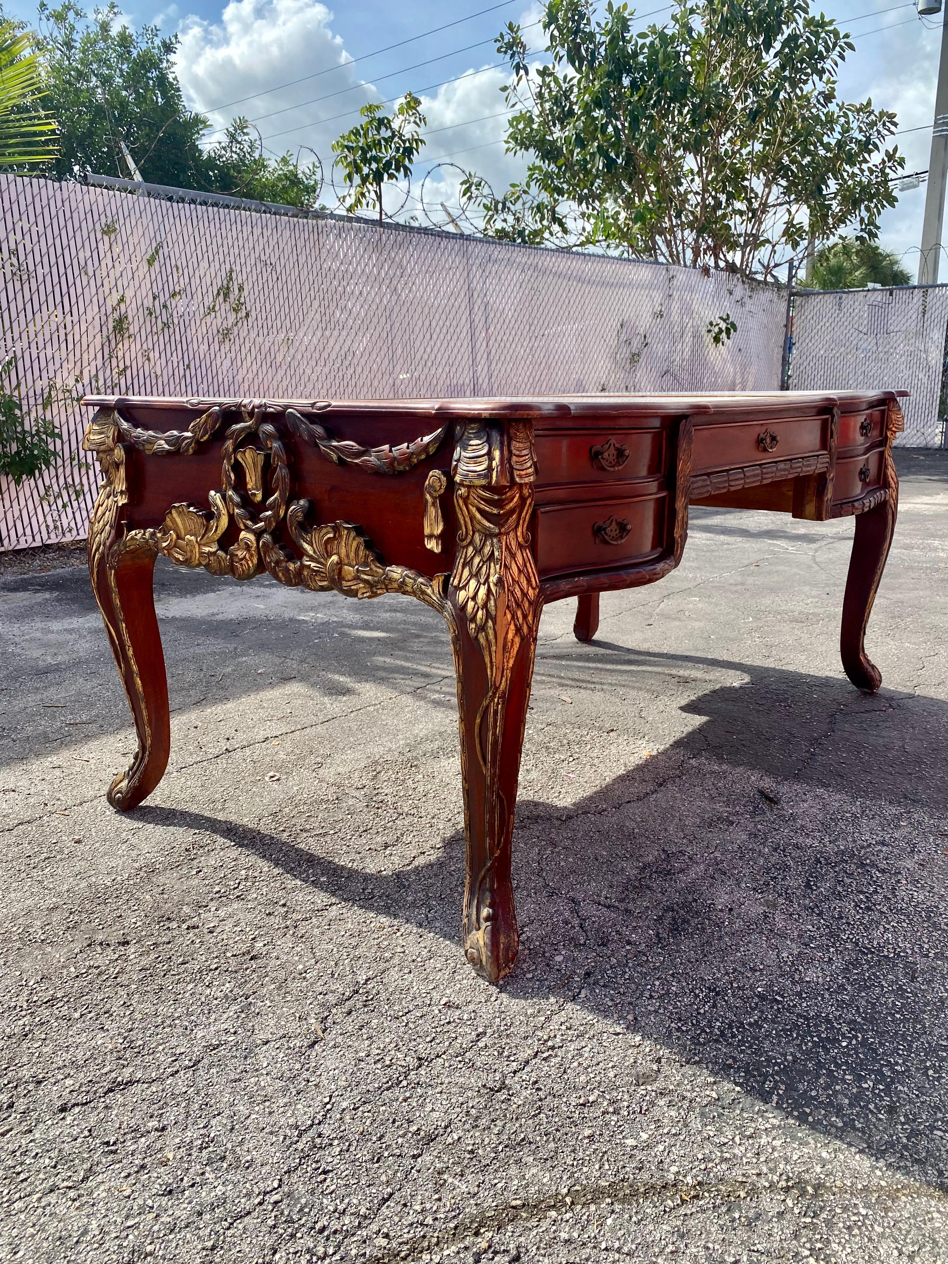 19th Century Louis XV Monumental Solid Carved Gilt Wood Marble Desk For Sale 6