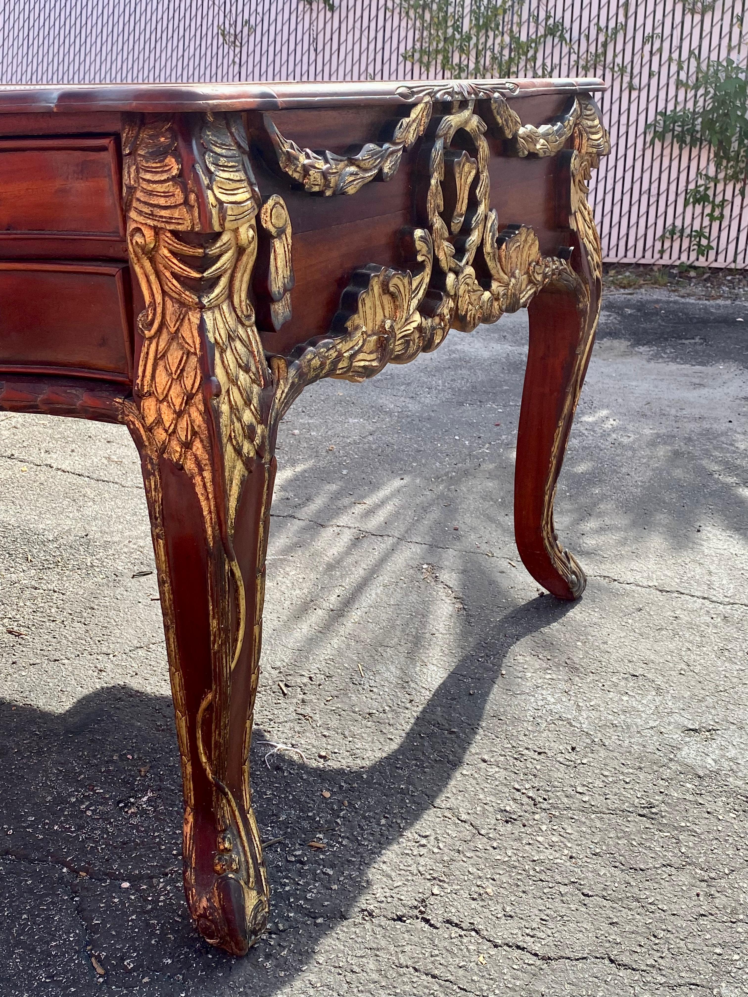 19th Century Louis XV Monumental Solid Carved Gilt Wood Marble Desk For Sale 9