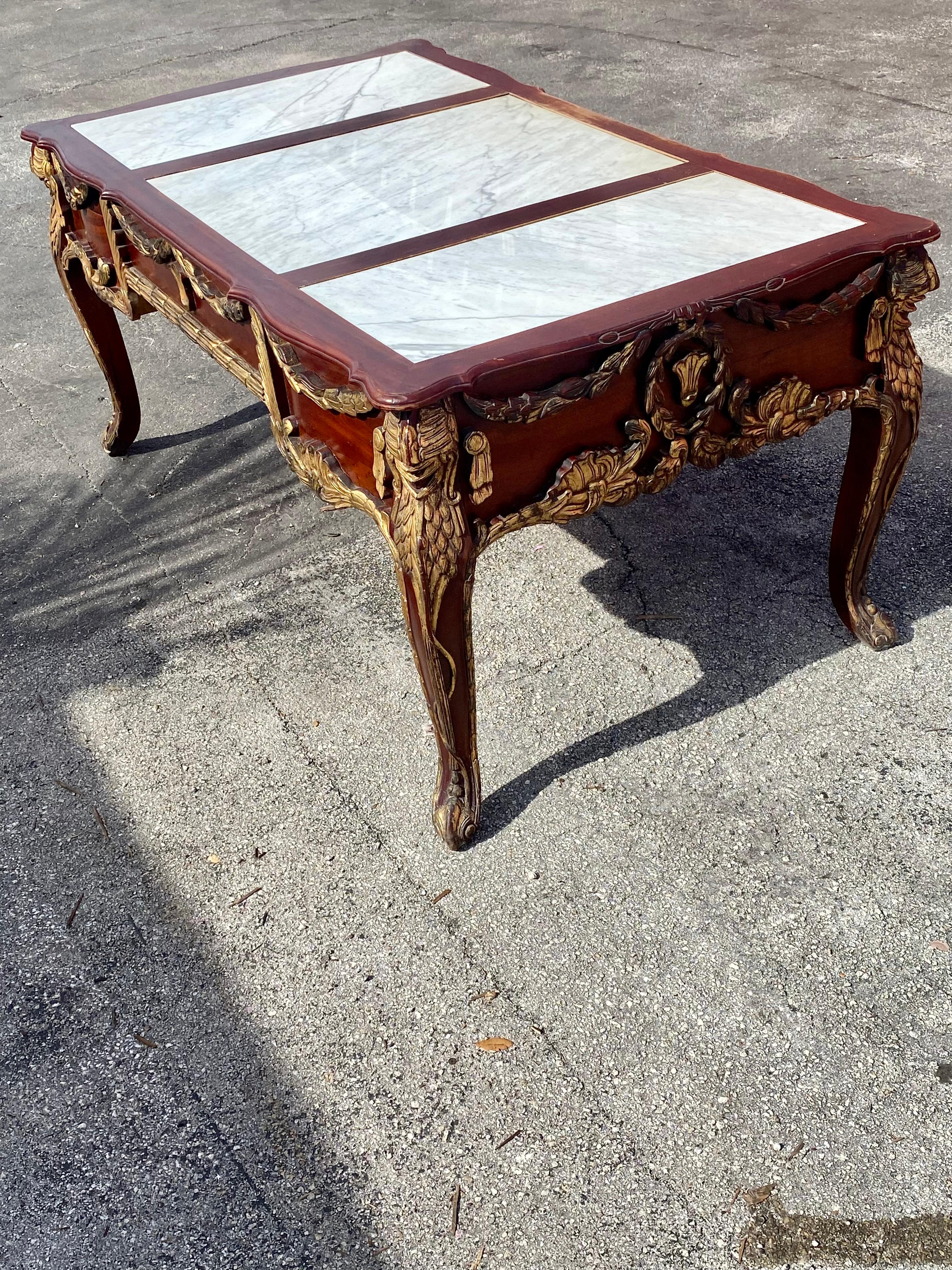 19th Century Louis XV Monumental Solid Carved Gilt Wood Marble Desk For Sale 5