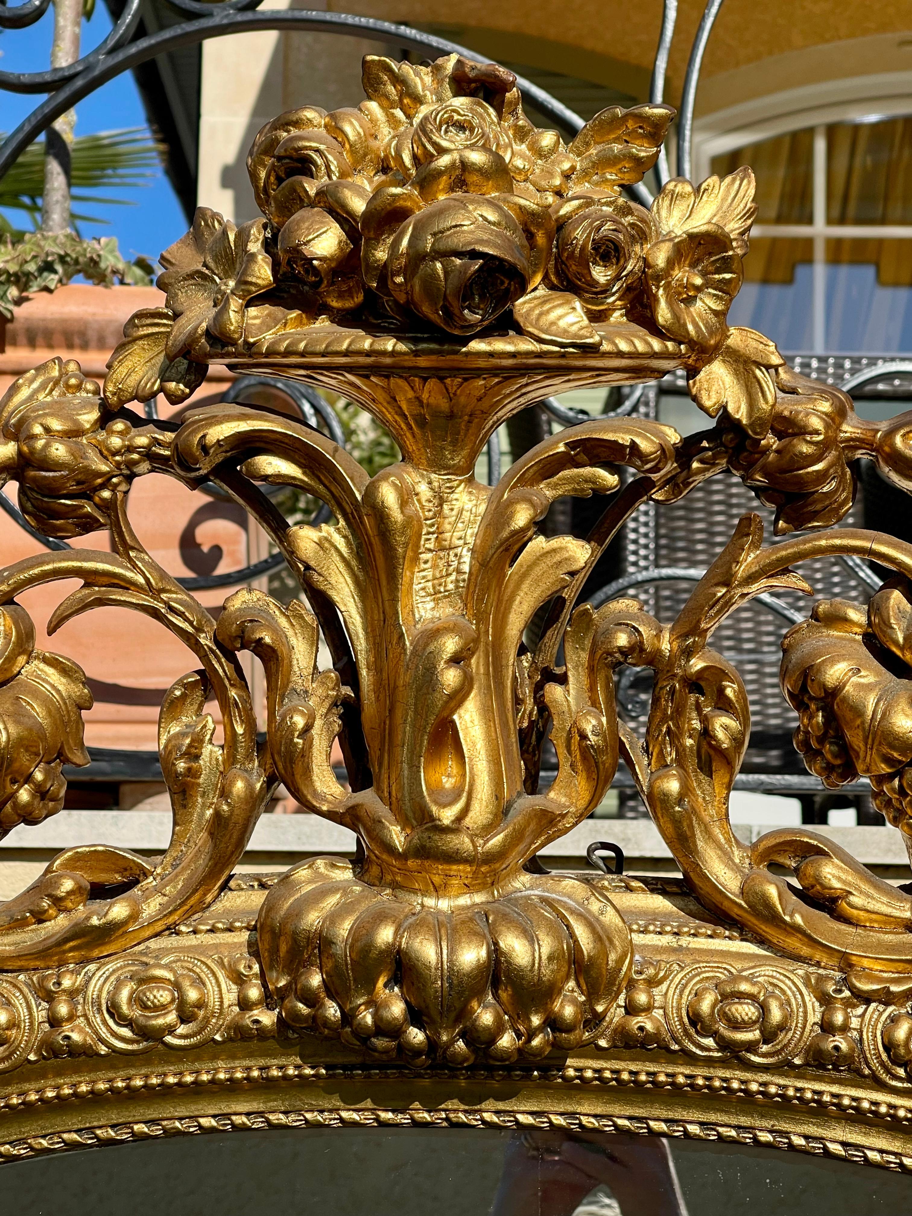 19th Century, Louis XV / Napoleon III Style Large Gilt Mirror In Good Condition In Beaune, FR