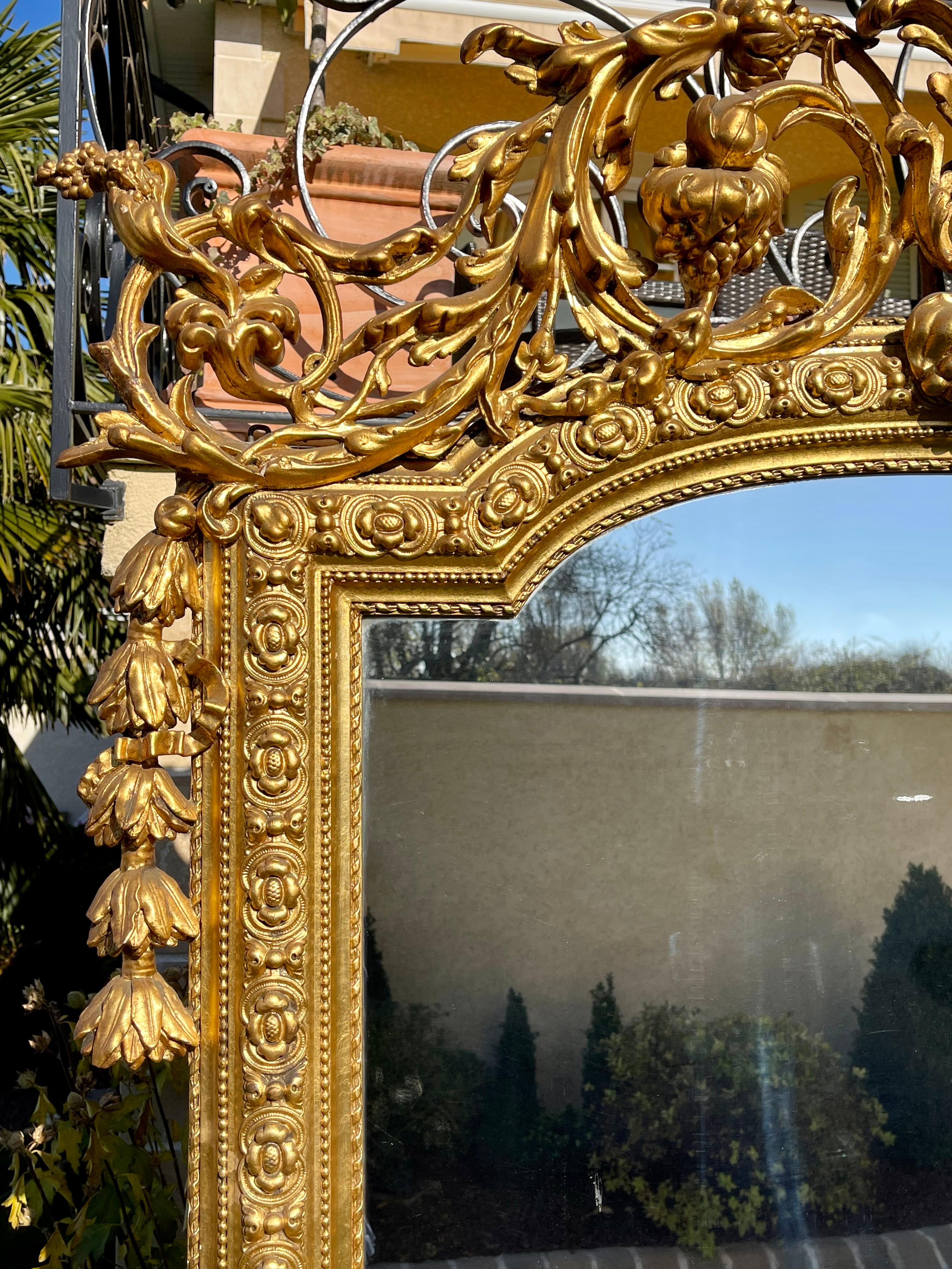Mercury Glass 19th Century, Louis XV / Napoleon III Style Large Gilt Mirror