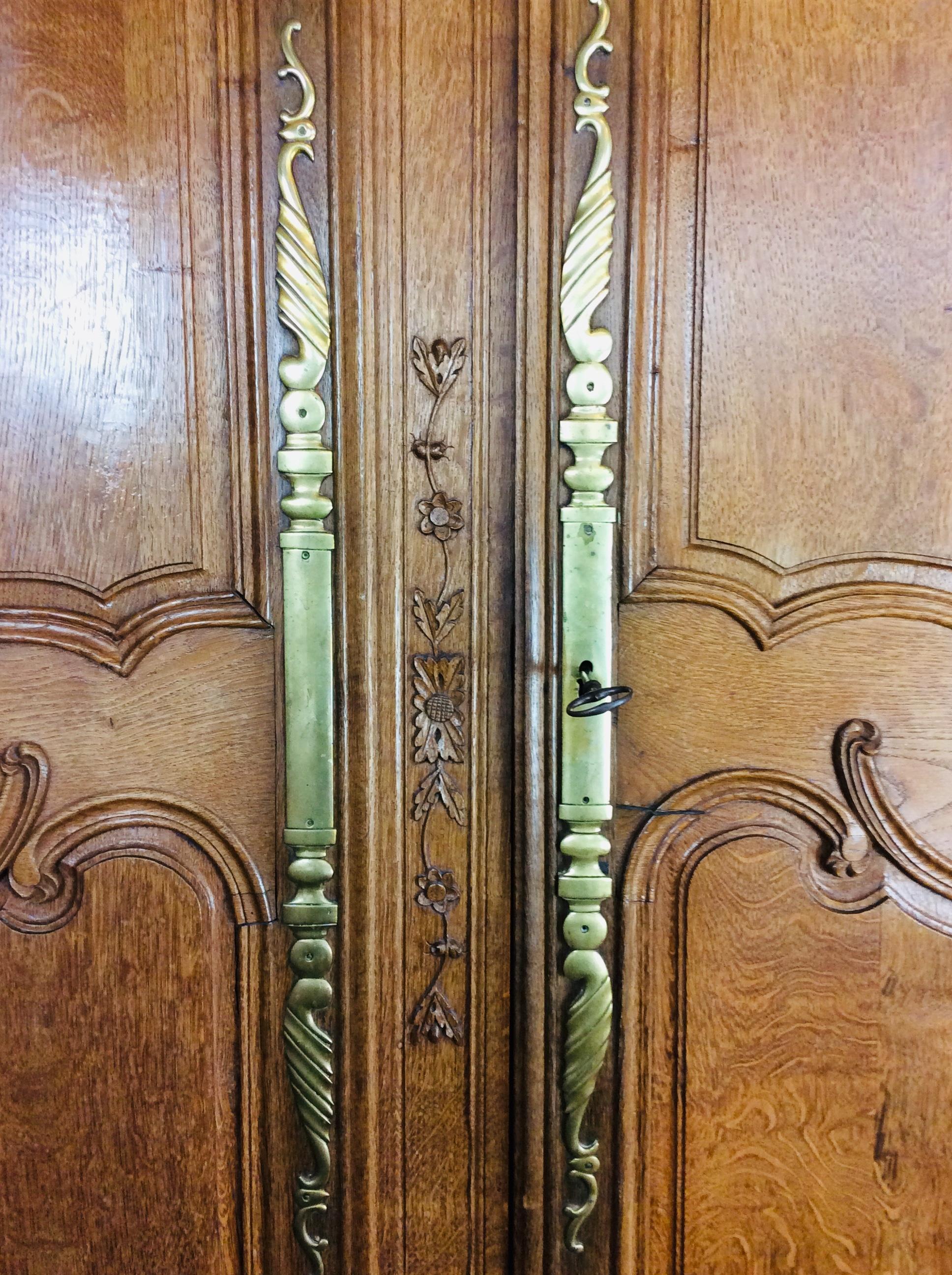 Brass French 19th Century Louis XV Style Armoire or Wardrobe from Normandy For Sale