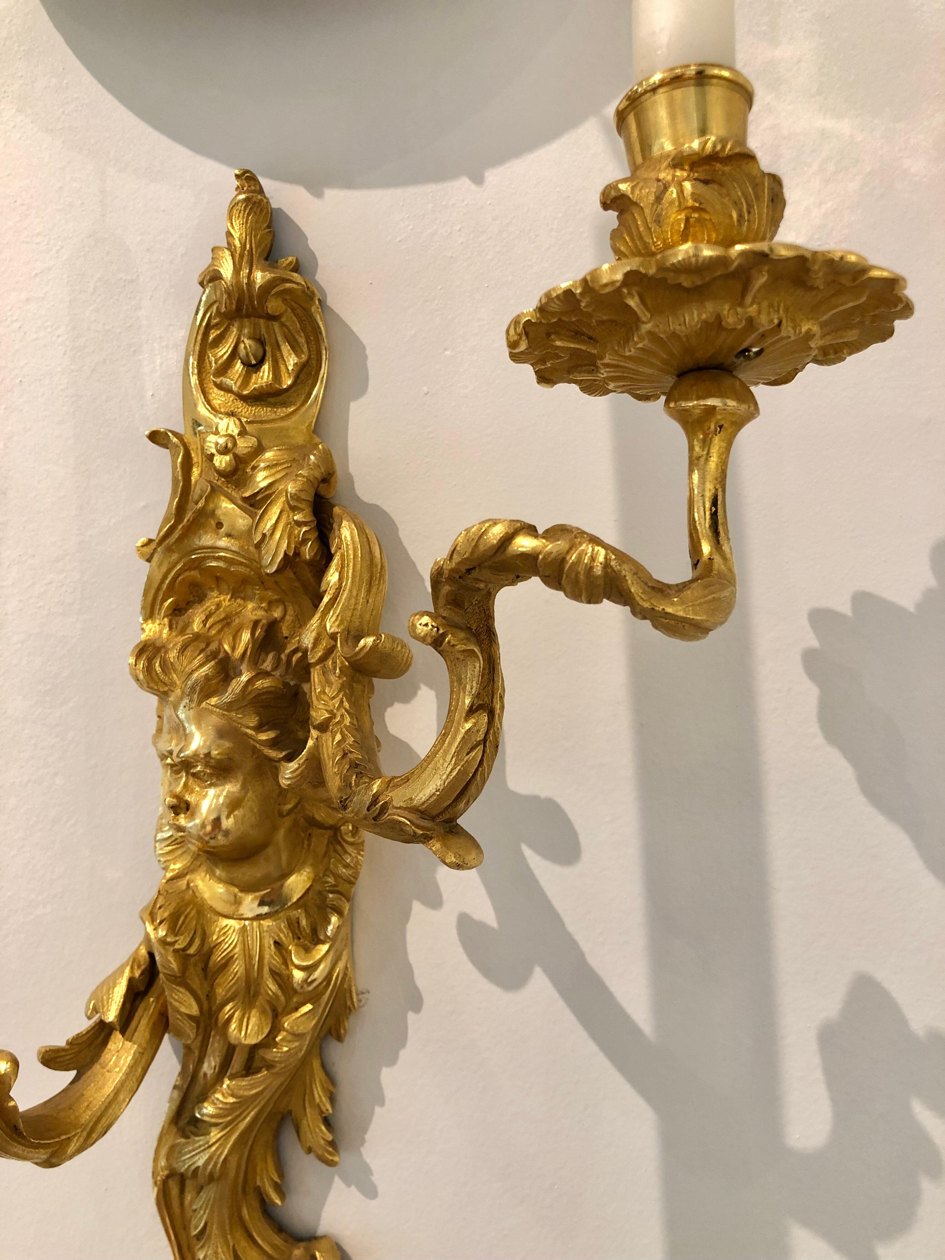 Bronze 19th Century Louis XV Ormolu French Sconces For Sale