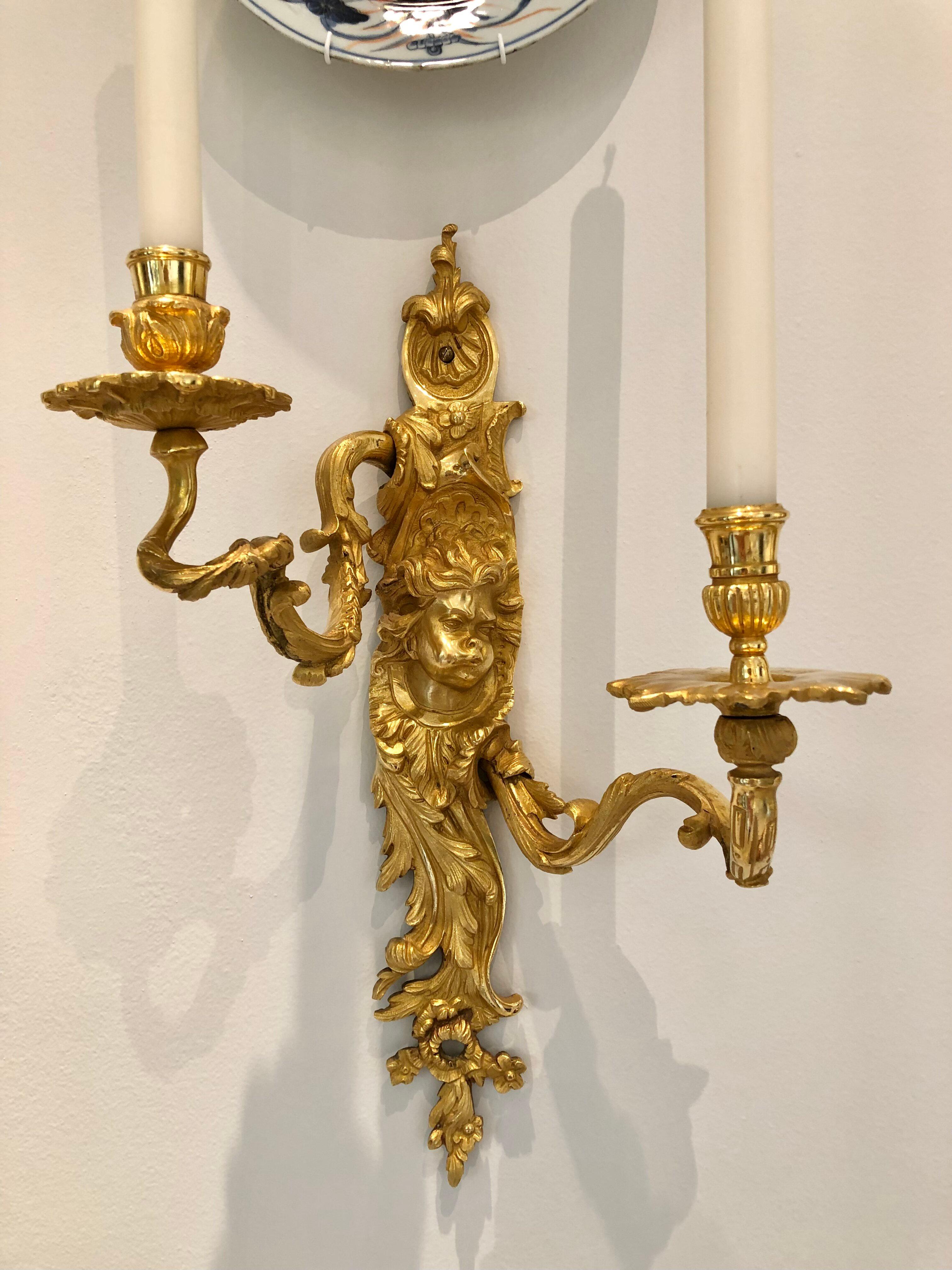 19th Century Louis XV Ormolu French Sconces For Sale 1