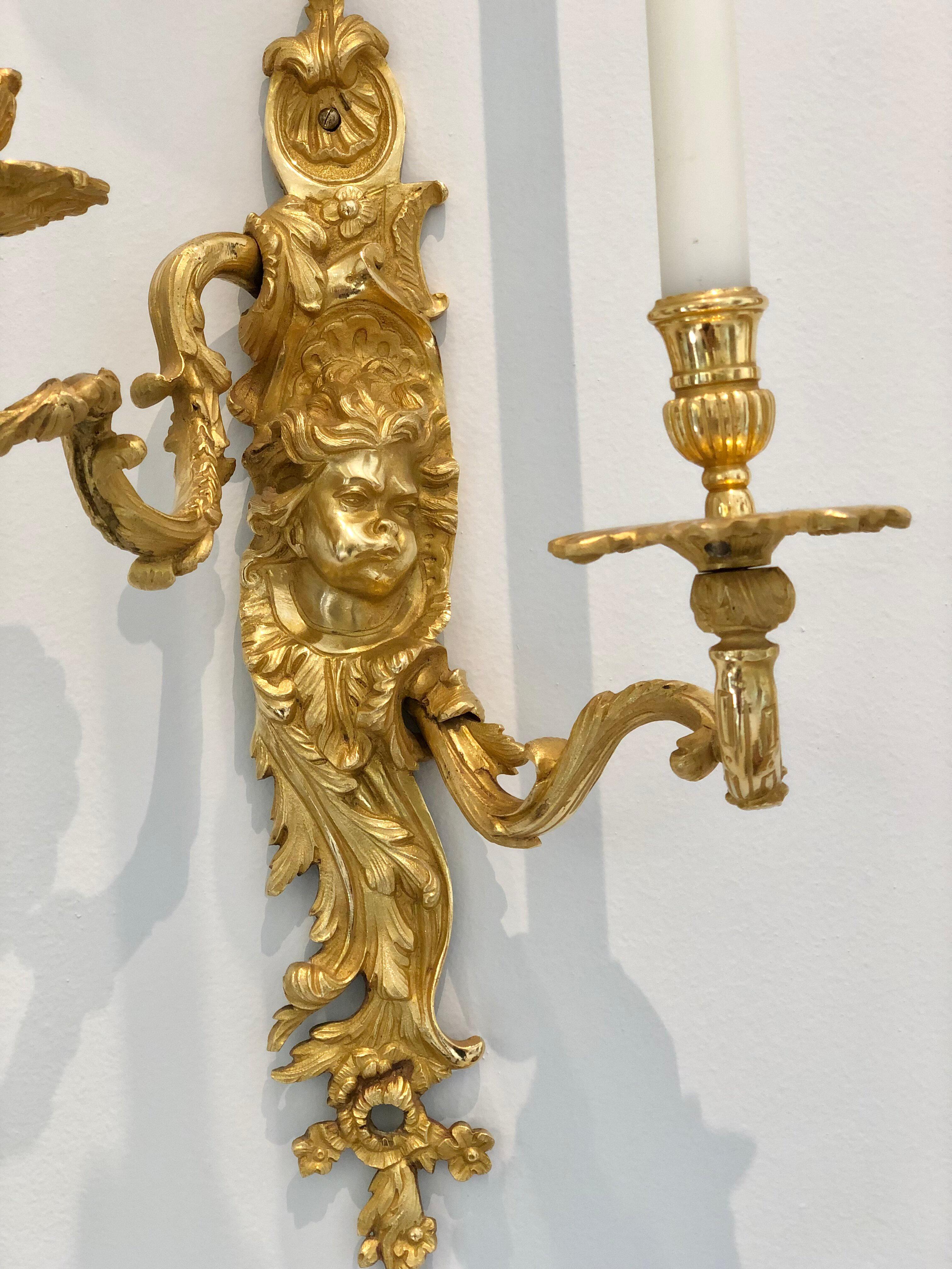 19th Century Louis XV Ormolu French Sconces For Sale 2