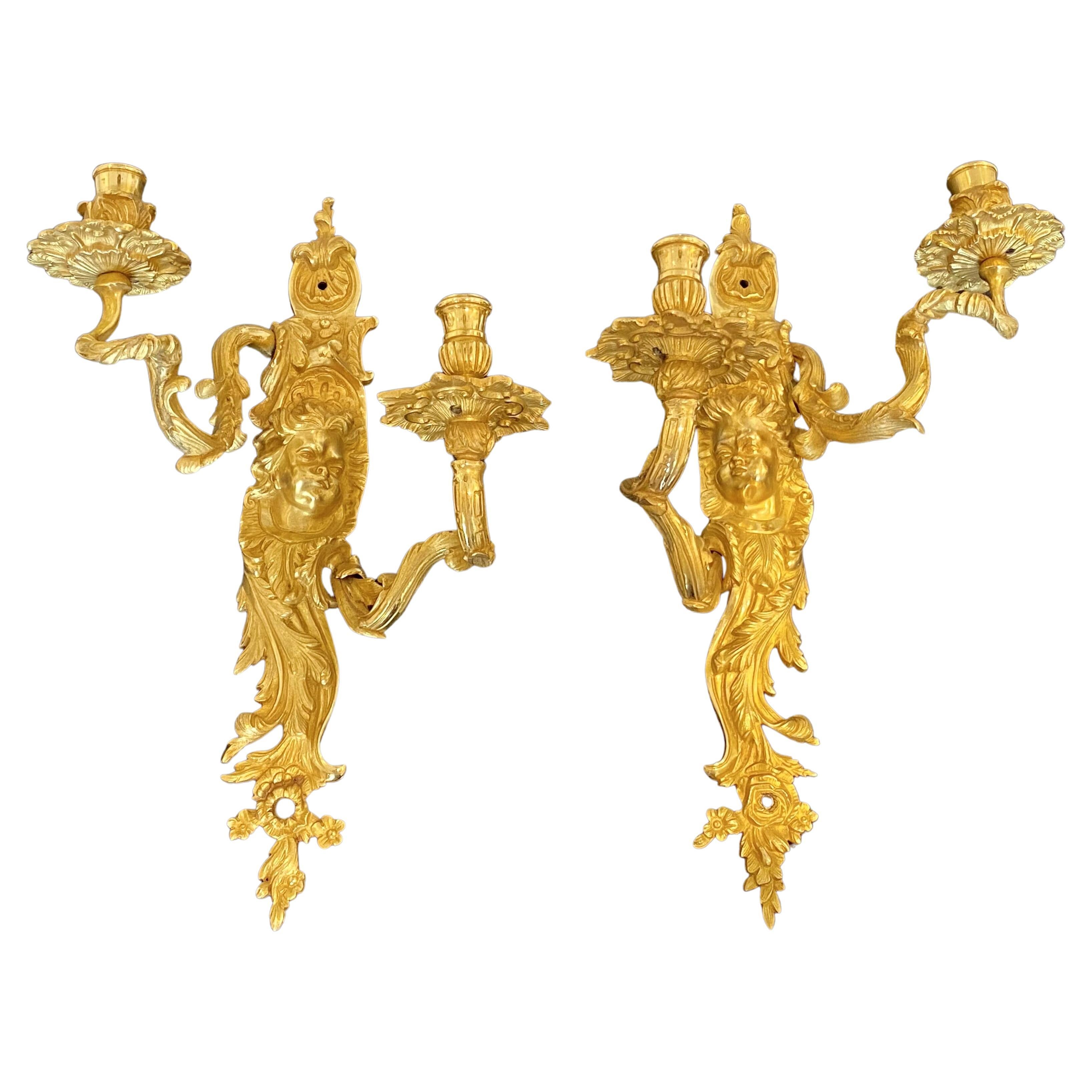 19th Century Louis XV Ormolu French Sconces For Sale