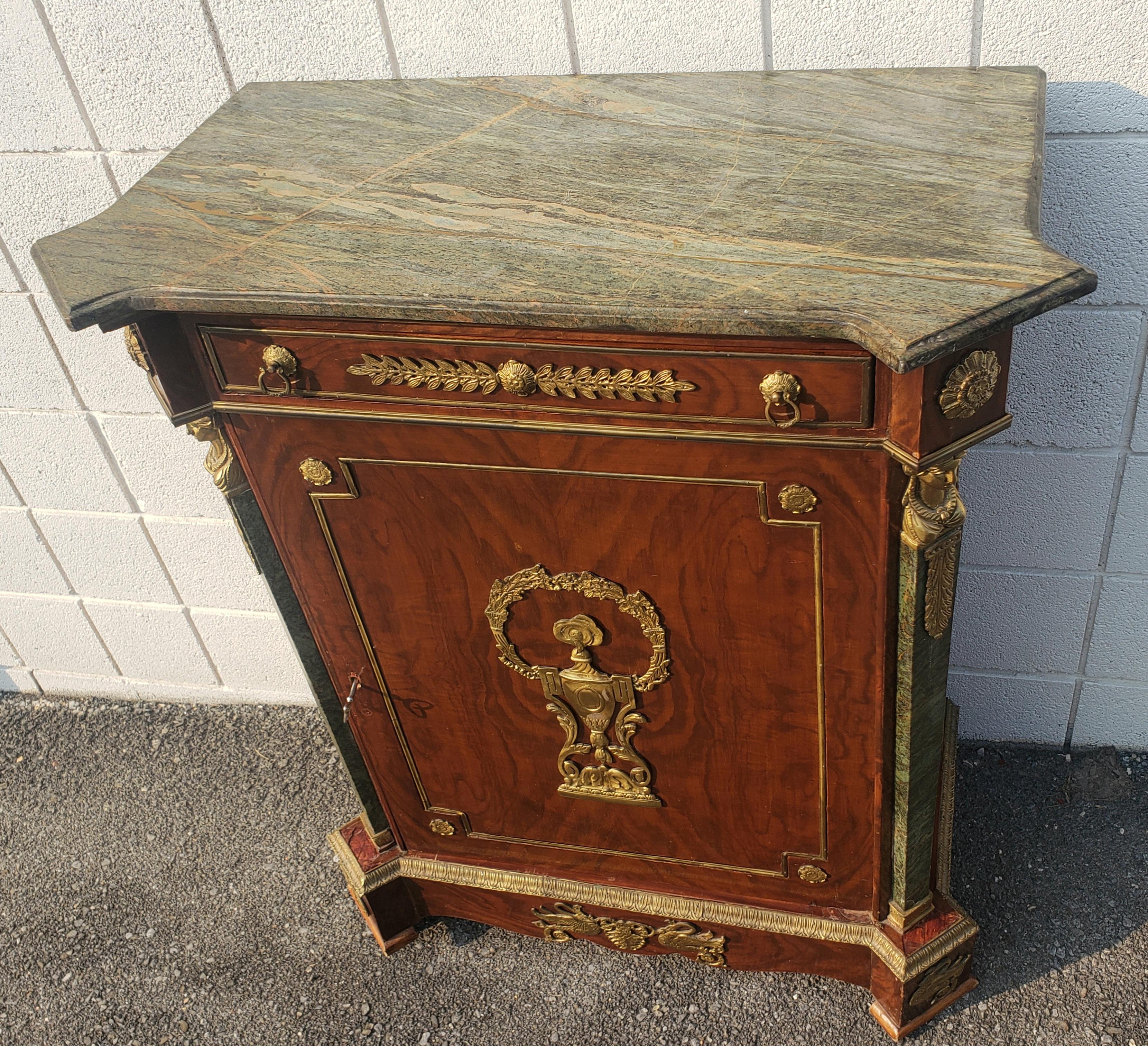 19th Century Louis XV Ormolu Mounted and Burl Kingwood Marble Cabinet For Sale 5