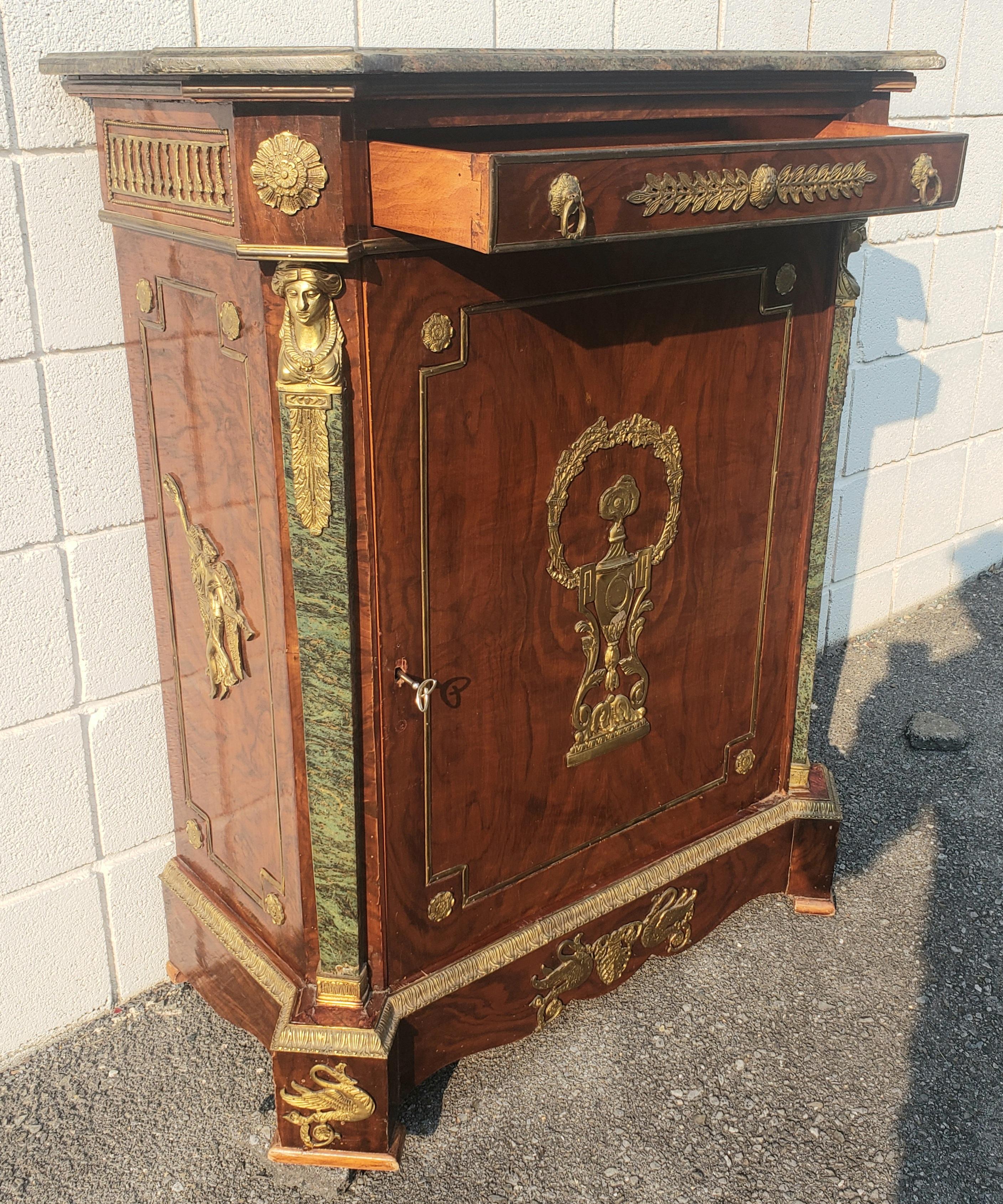 19th Century Louis XV Ormolu Mounted and Burl Kingwood Marble Cabinet For Sale 8