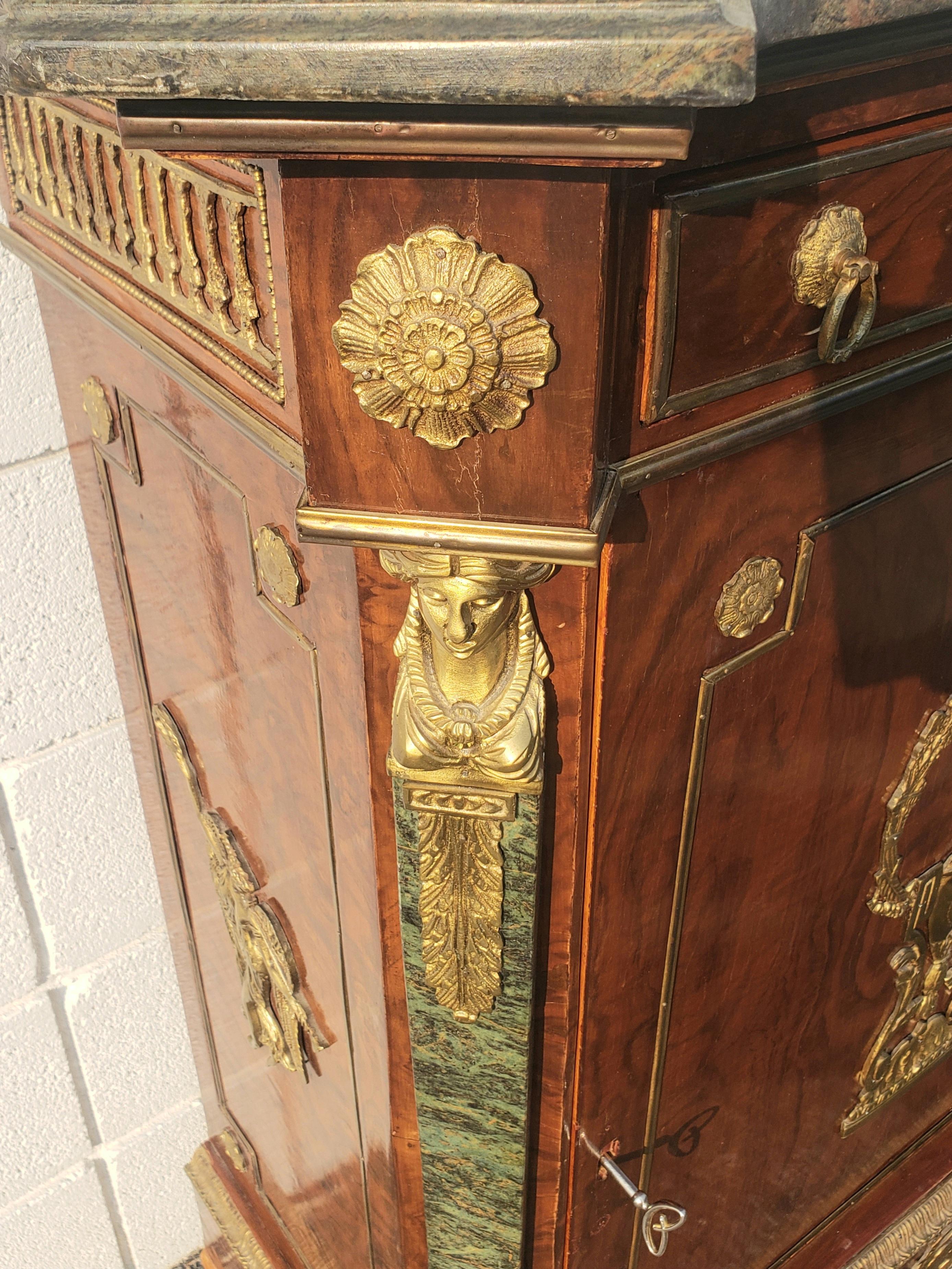 19th Century Louis XV Ormolu Mounted and Burl Kingwood Marble Cabinet For Sale 11