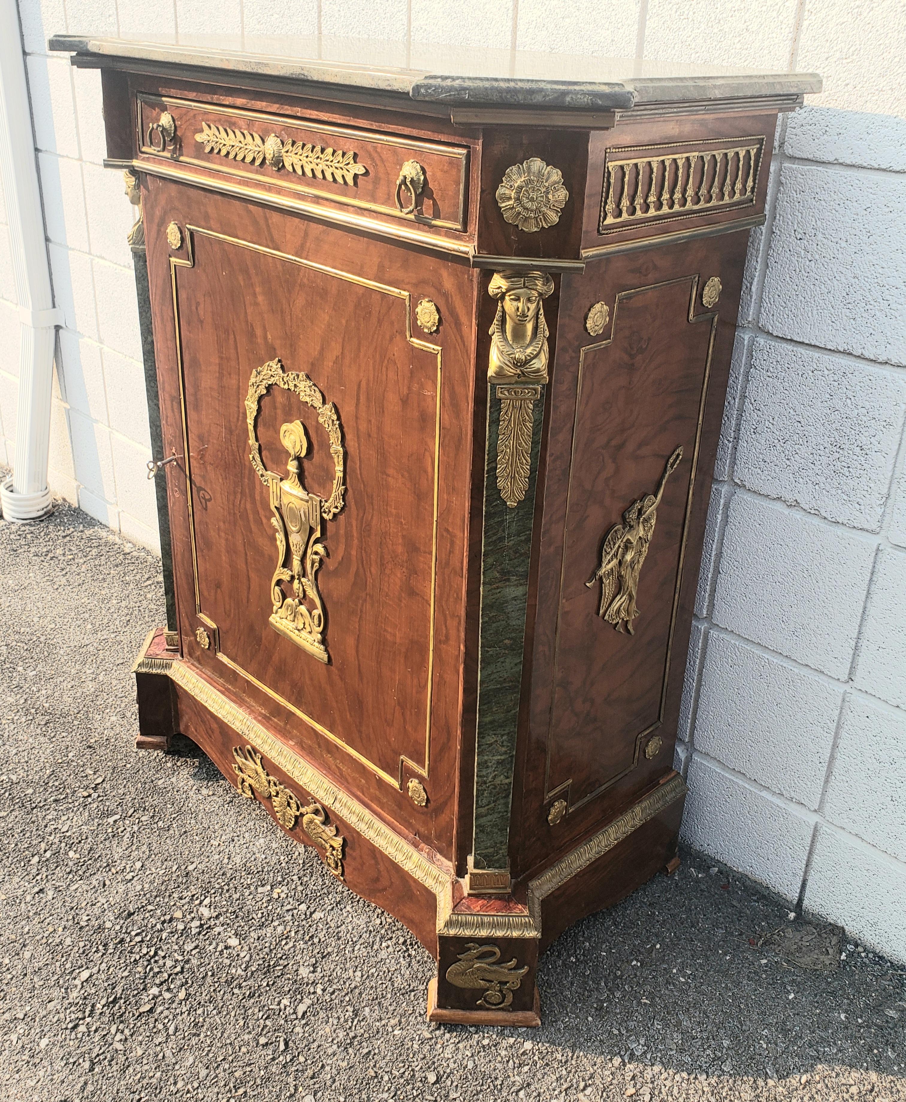 19th Century Louis XV Ormolu Mounted and Burl Kingwood Marble Cabinet For Sale 2