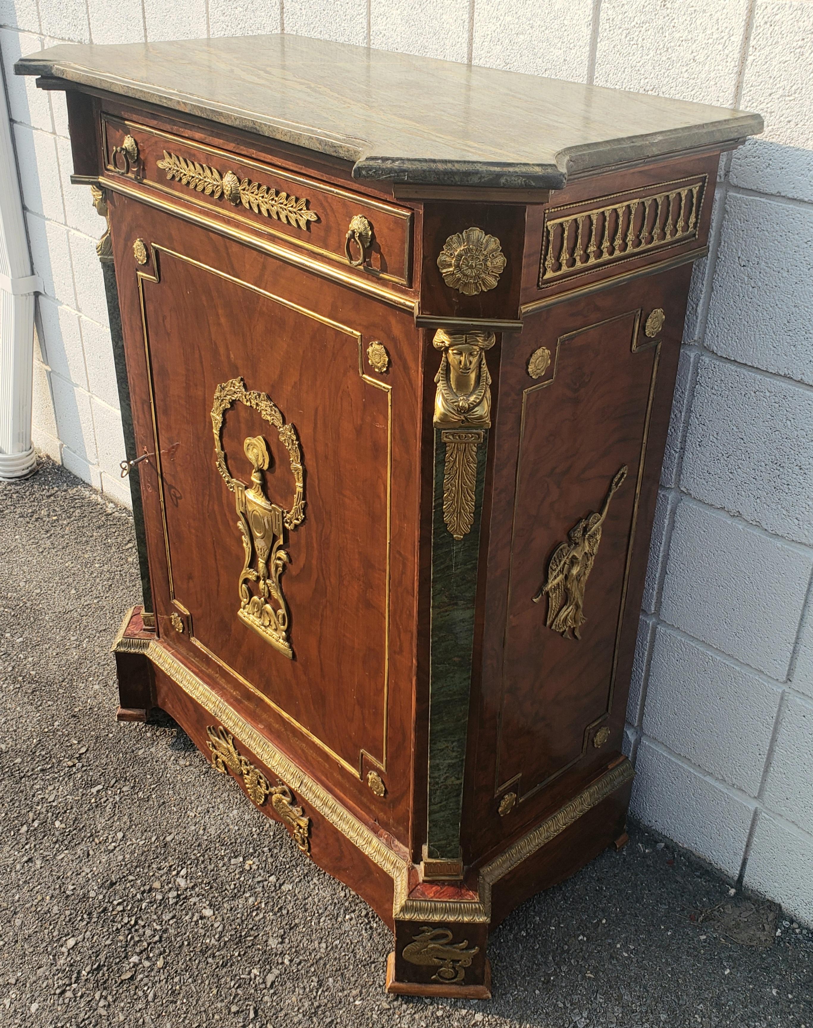 19th Century Louis XV Ormolu Mounted and Burl Kingwood Marble Cabinet For Sale 3