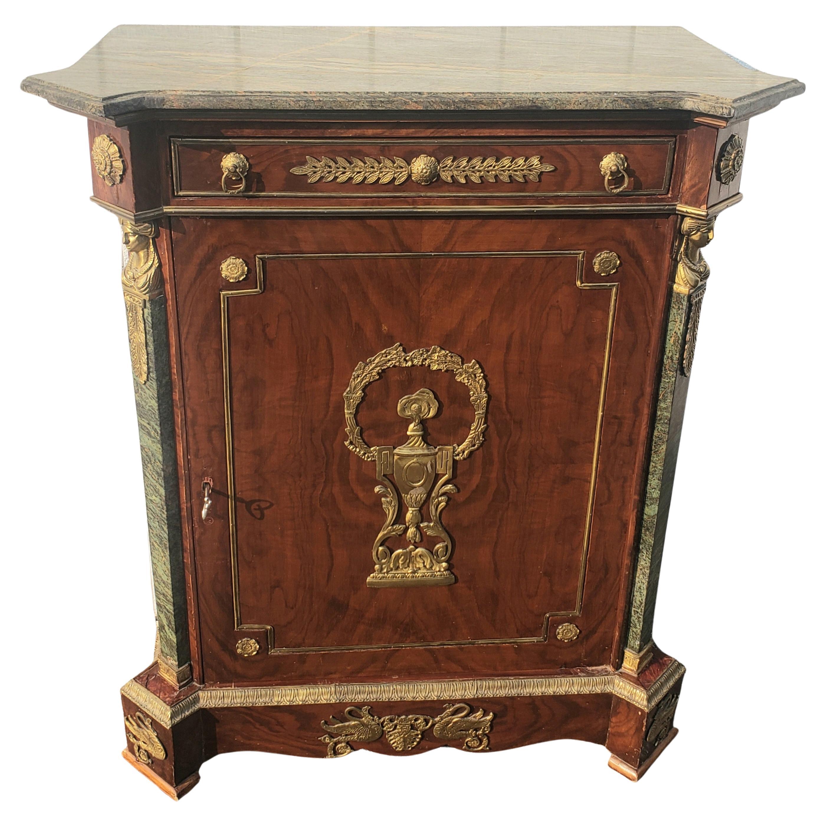 19th Century Louis XV Ormolu Mounted and Burl Kingwood Marble Cabinet For Sale