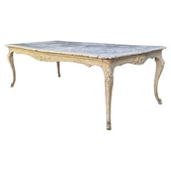 19th Century Louis XV Painted Dining Table with faux marble top