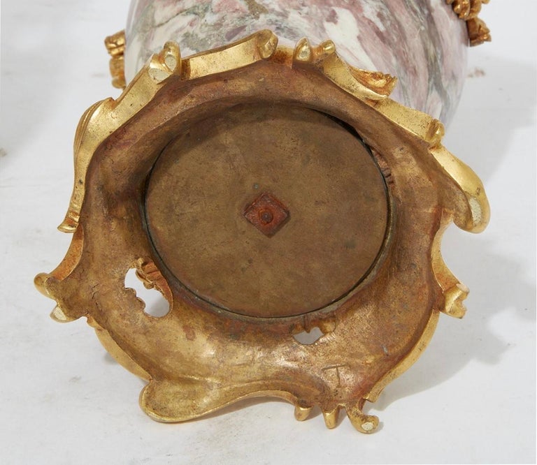 Bronze 19th Century Louis XV Pair of Brēche Violette Marble Vases