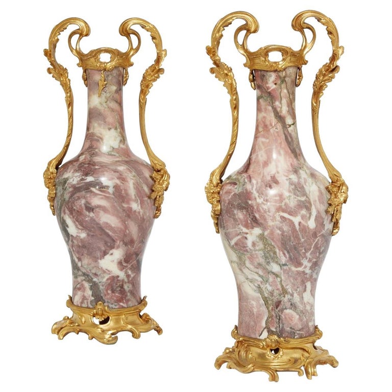 19th Century Louis XV Pair of Brēche Violette Marble Vases