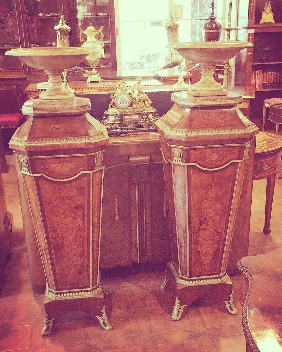 19th Century France Louis XV Pair of Columns Marquetry Inlaid Pedestals, 1880s 2