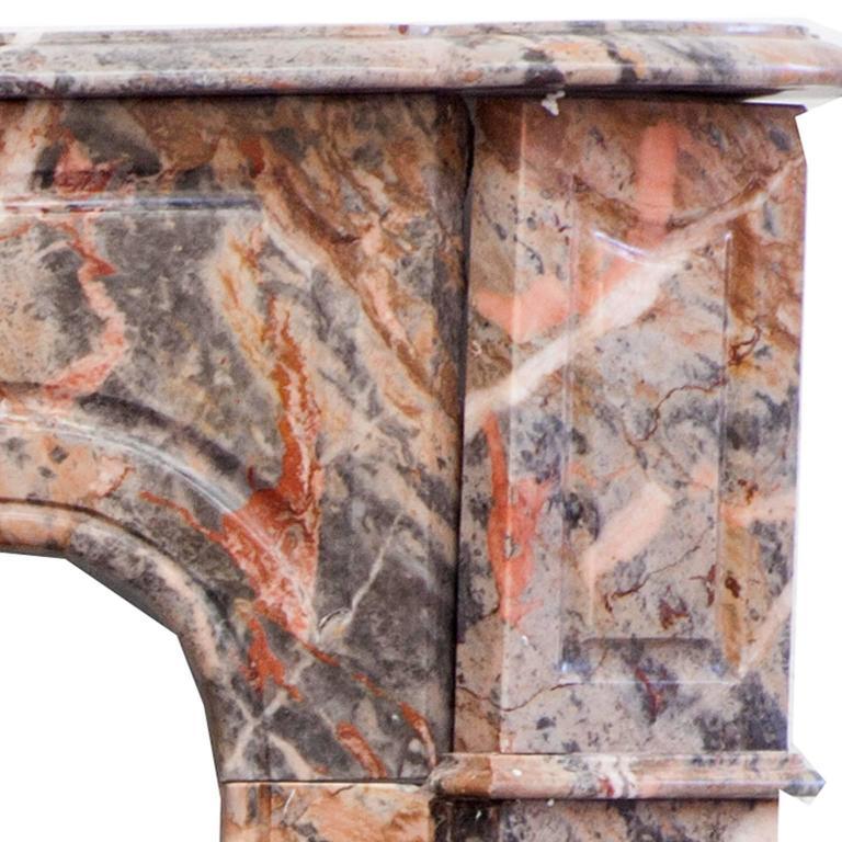 Hand-Carved 19th Century Louis XV Pompadour Loire French Breche Marble Mantelpiece For Sale