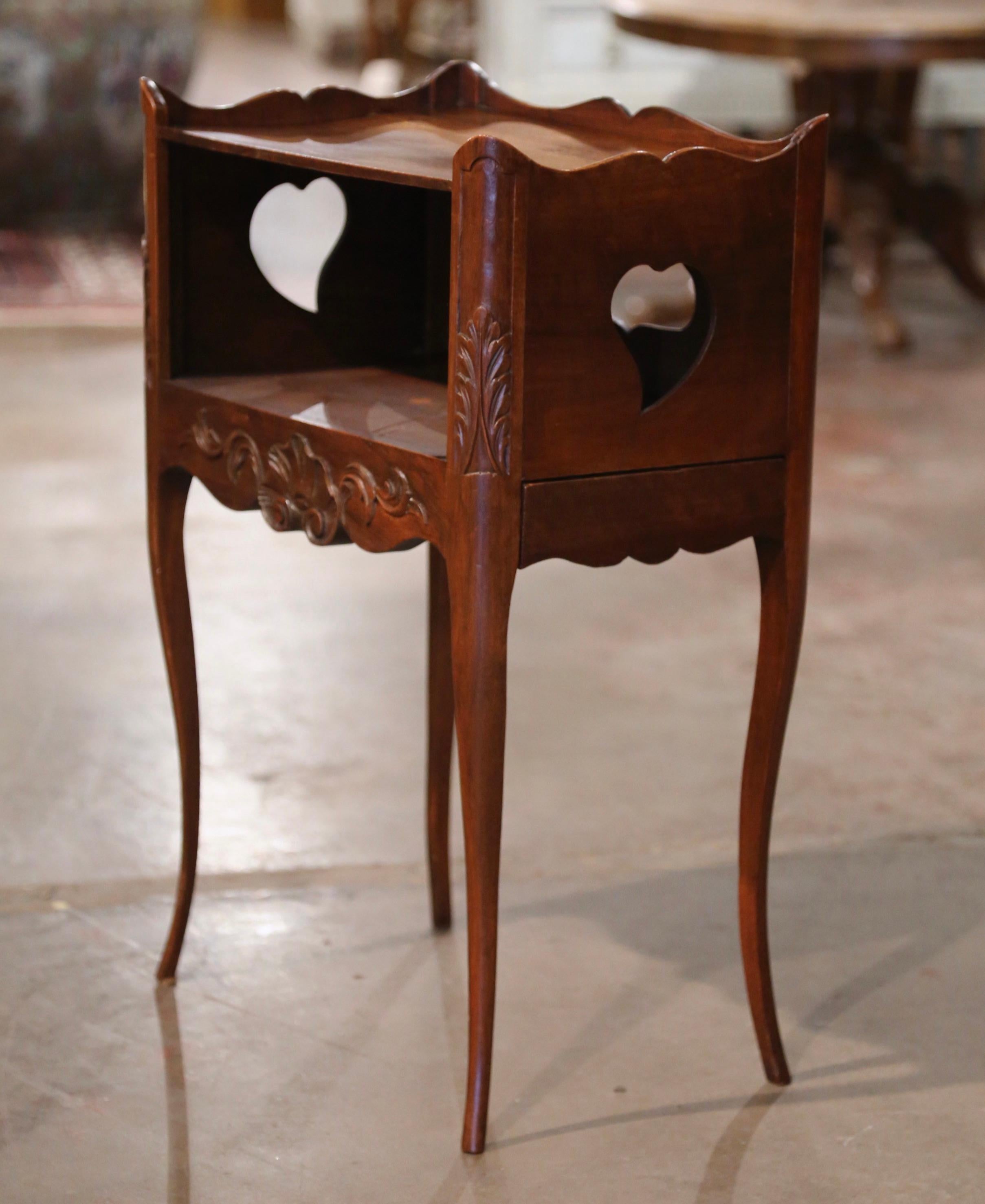 French 19th Century Louis XV Provencal Walnut Bedside Table with Side Drawer
