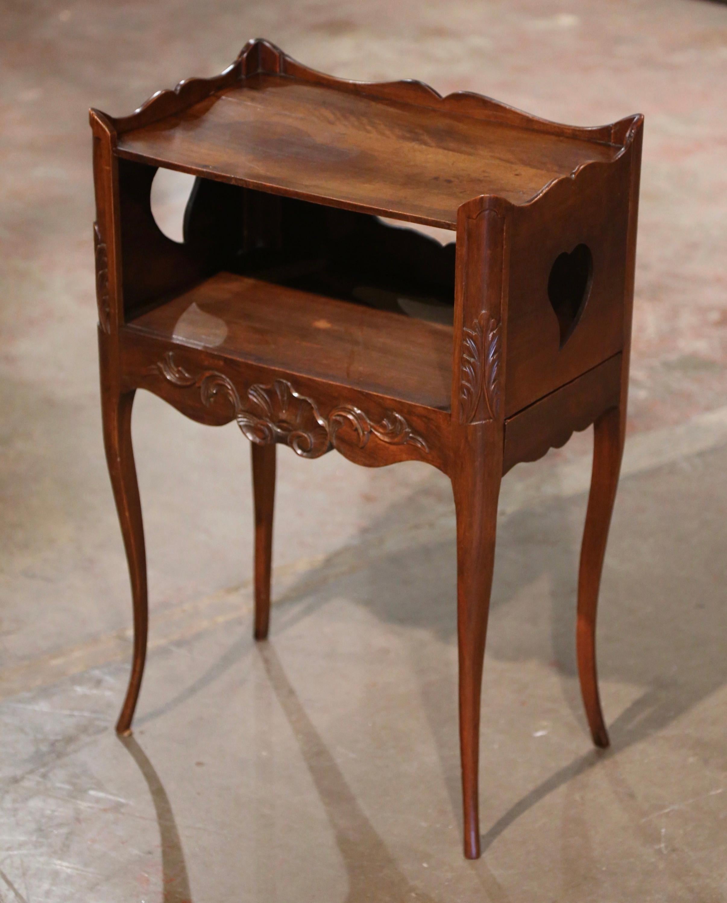Hand-Carved 19th Century Louis XV Provencal Walnut Bedside Table with Side Drawer