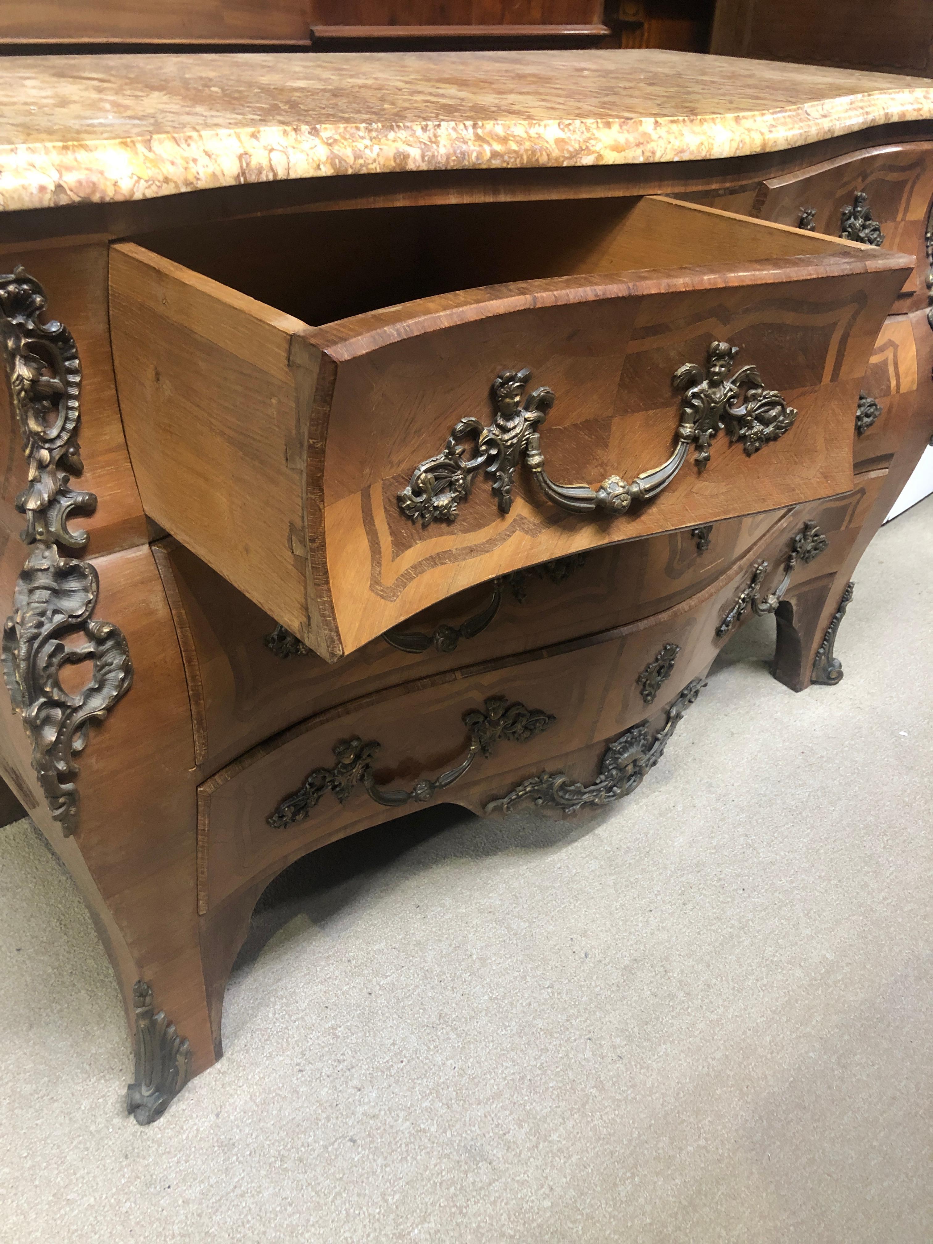 Marquetry 19th Century Louis XV Purple Ebony Chest of Drawers with Marble Top, 1880s