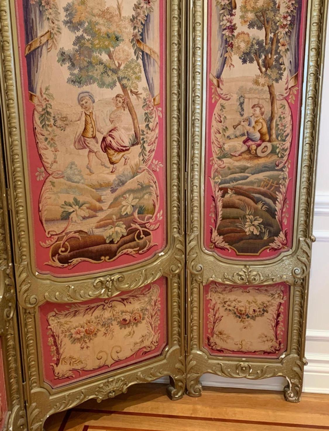 19th Century Louis XV Regency Gilded Screen and Fire Screen with Tapestries For Sale 6