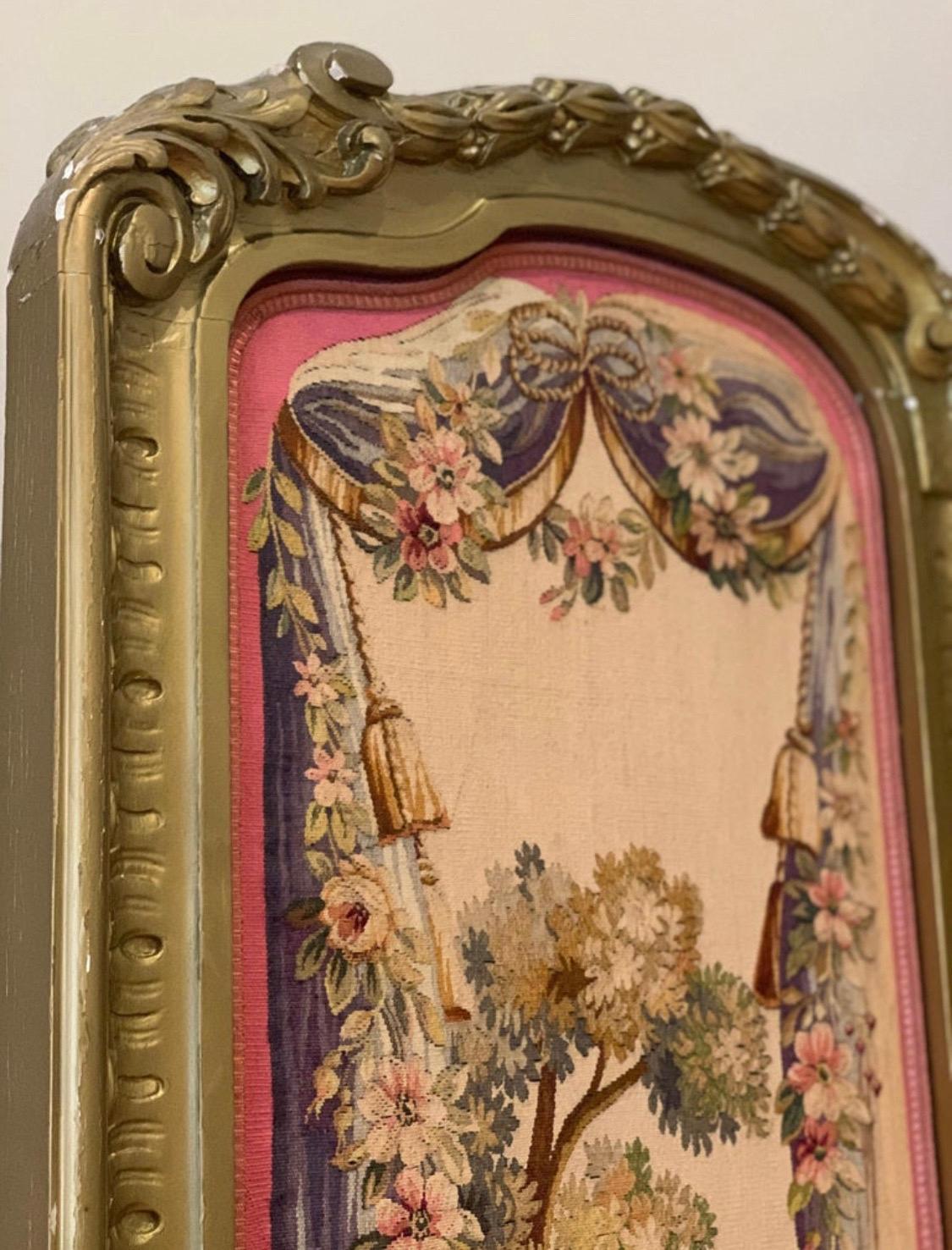 19th Century Louis XV Regency Gilded Screen and Fire Screen with Tapestries For Sale 9