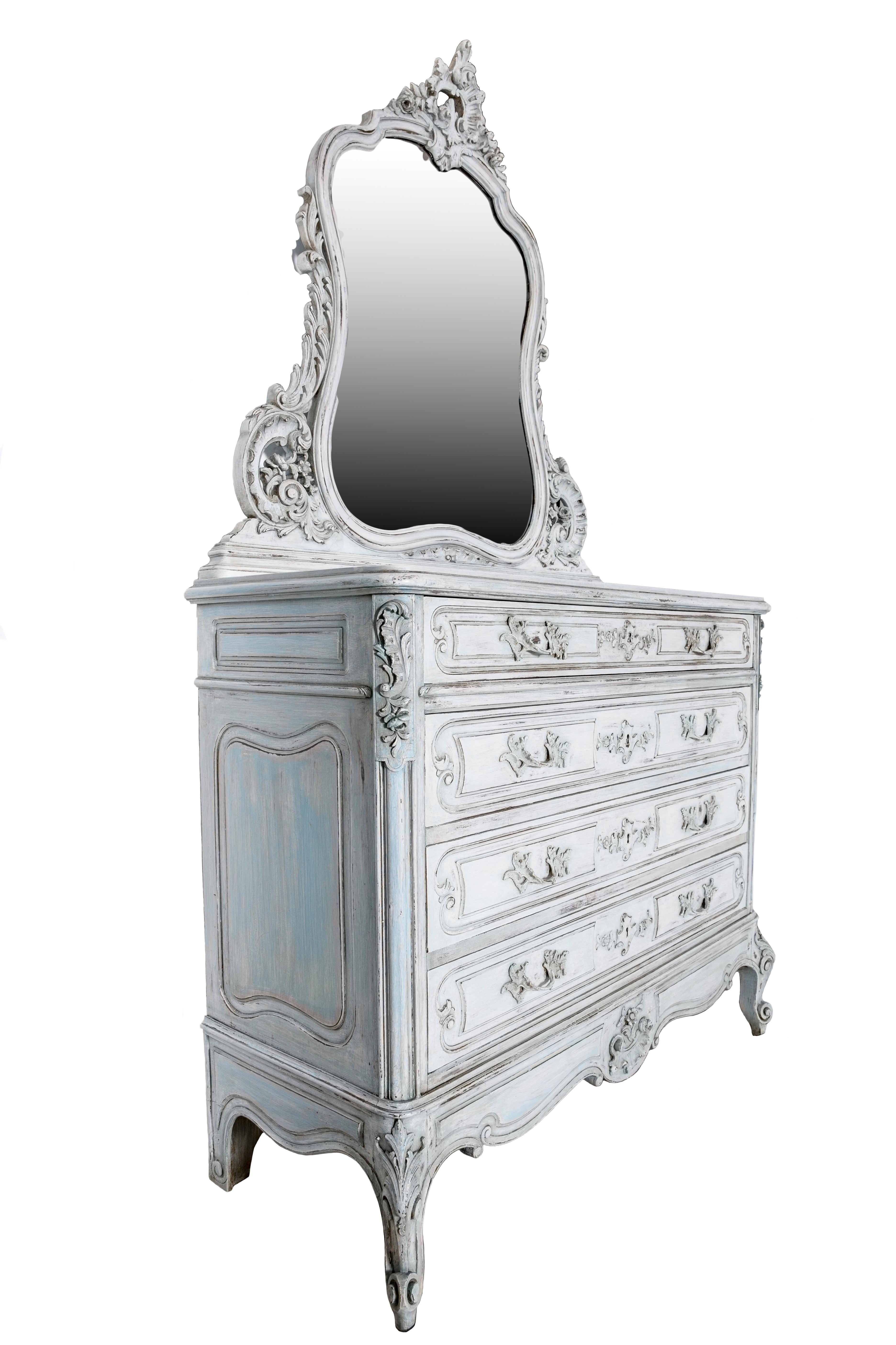 Painted 19th Century Louis XV Rocaille French Commode For Sale