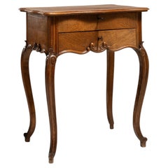 19th Century Louis XV Side Table, Brown Wood, Drawers, France