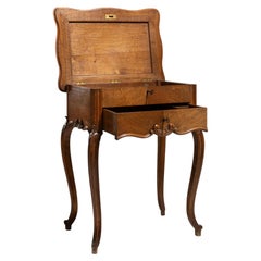 19th Century Louis XV Side Table, Brown Wood, Drawers, France