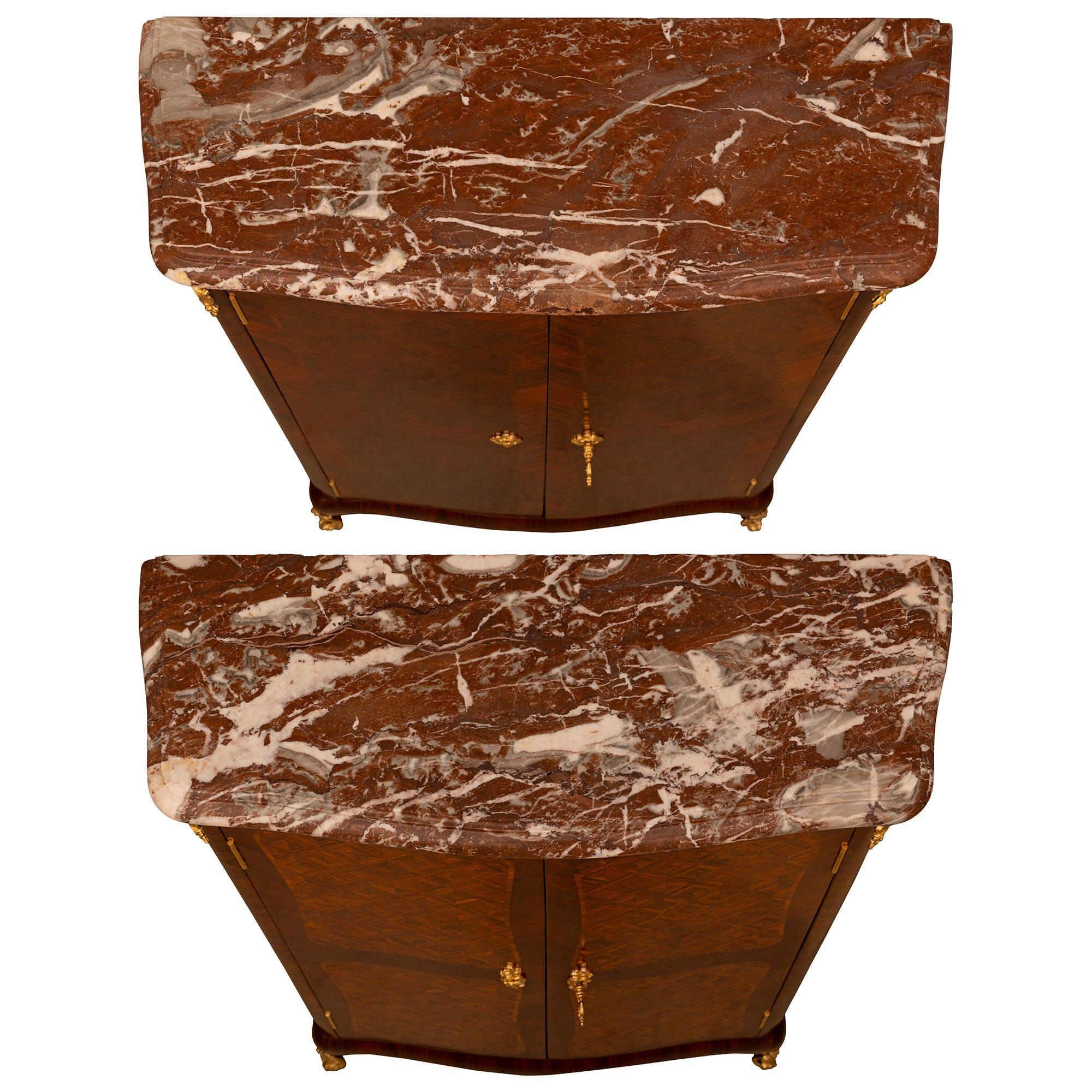 19th century Louis XV st. Kingwood and Rouge Royal marble cabinets For Sale 4