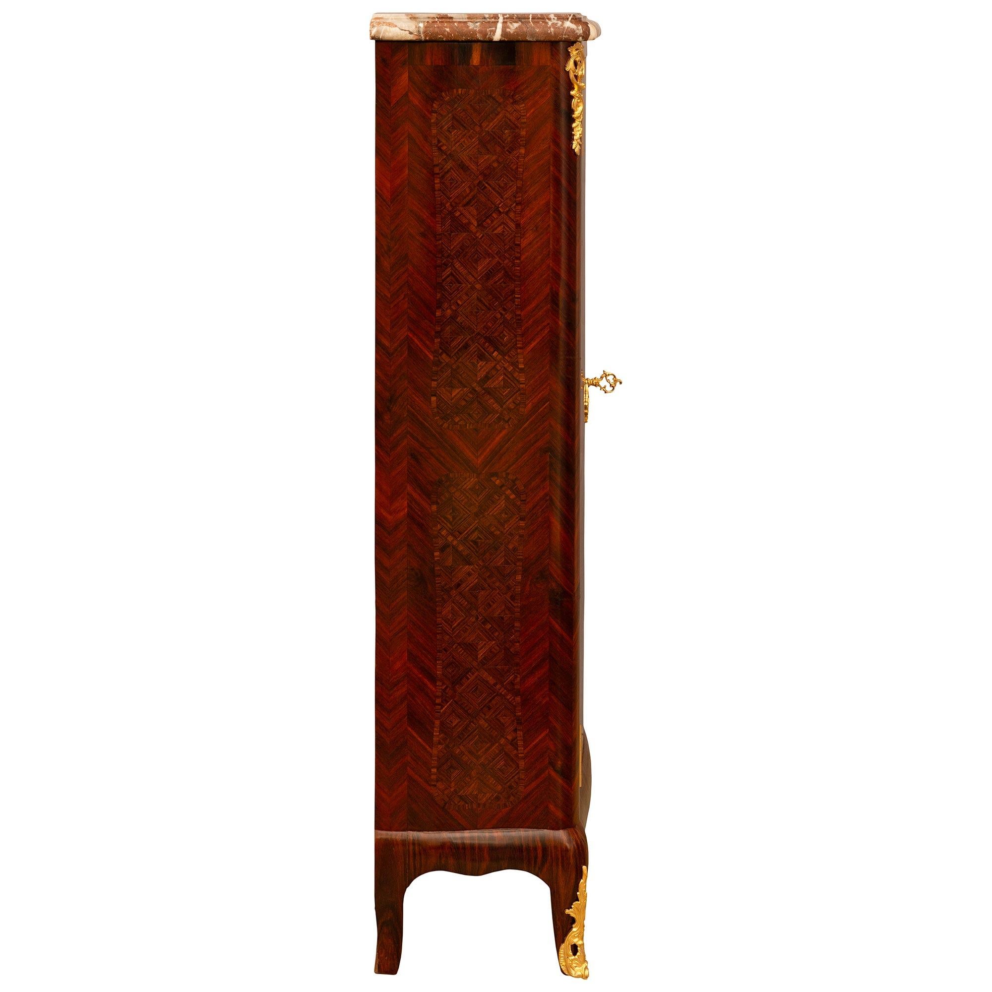 19th Century 19th century Louis XV st. Kingwood and Rouge Royal marble cabinets For Sale