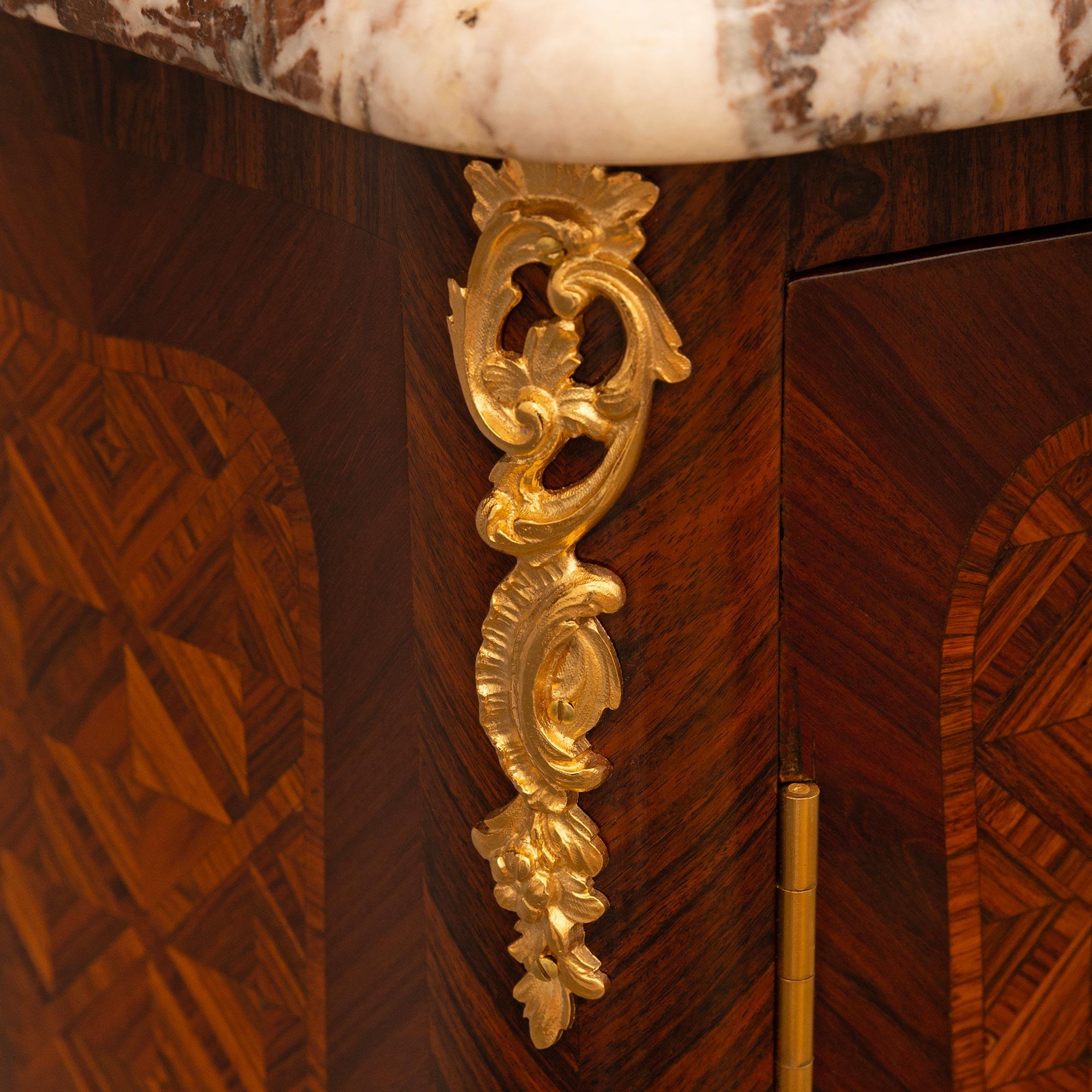 Marble 19th century Louis XV st. Kingwood and Rouge Royal marble cabinets For Sale