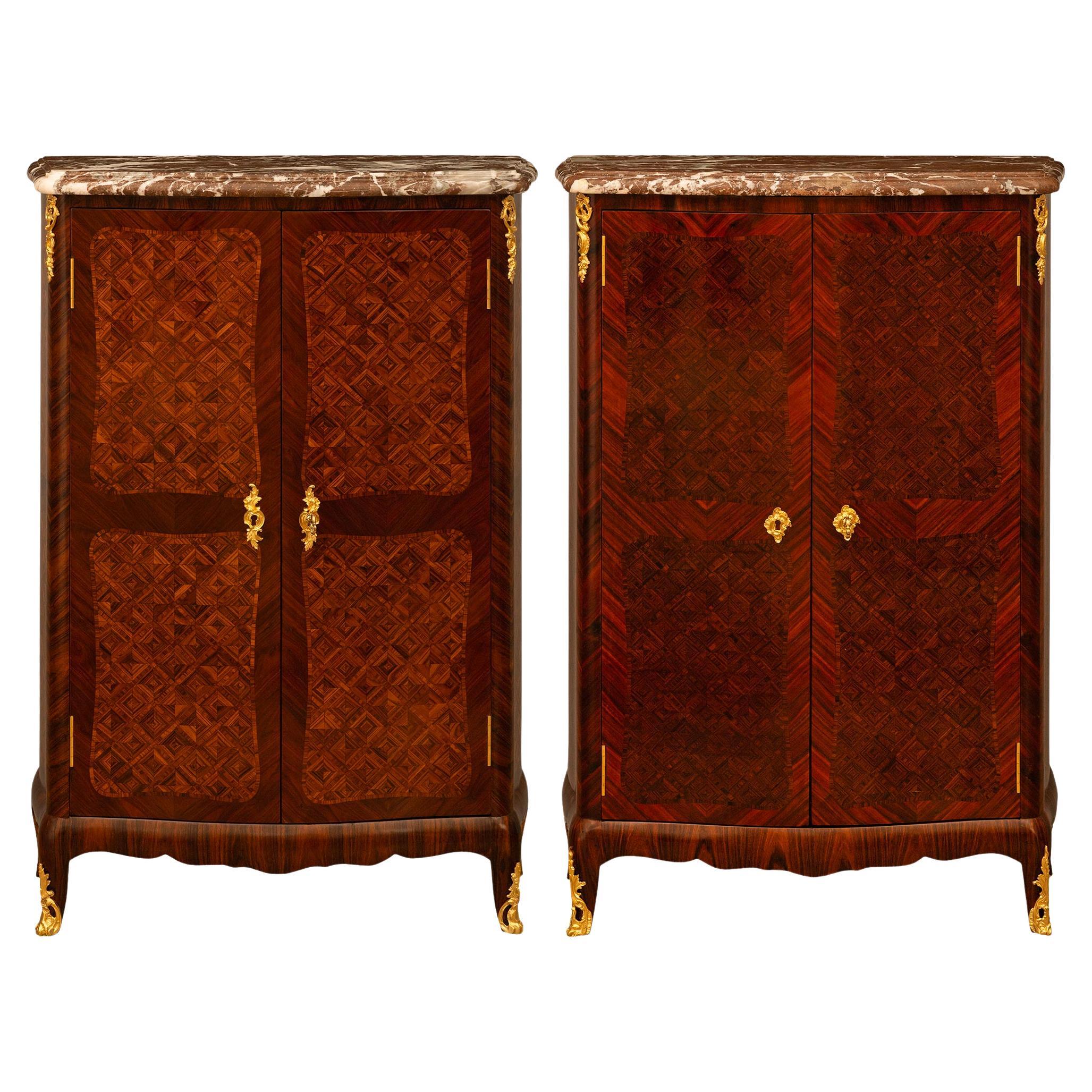 19th century Louis XV st. Kingwood and Rouge Royal marble cabinets For Sale