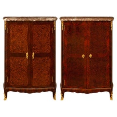 19th century Louis XV st. Kingwood and Rouge Royal marble cabinets