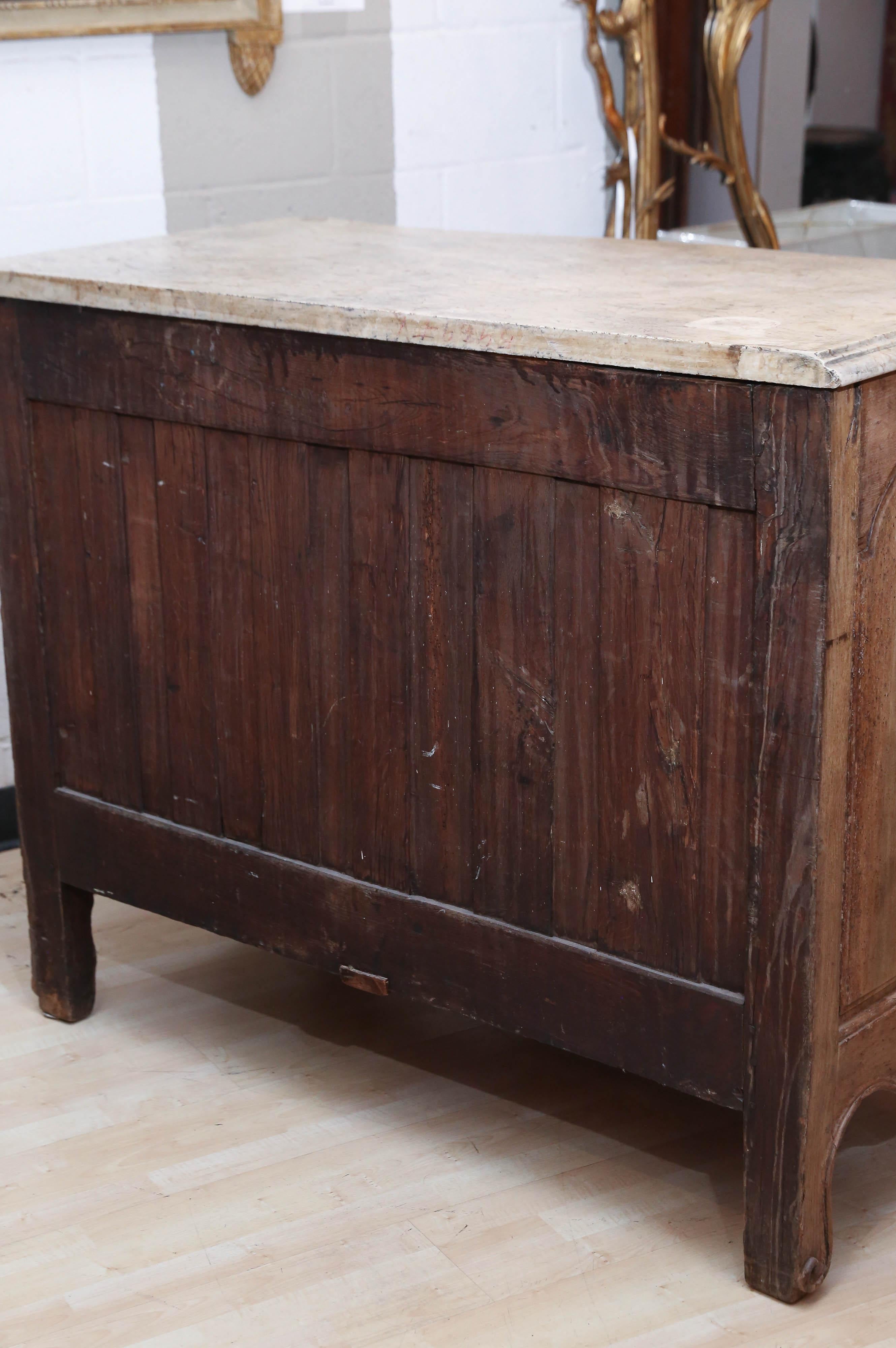 19th Century Louis XV Stripped Walnut Carved Chest with Marble Top For Sale 6