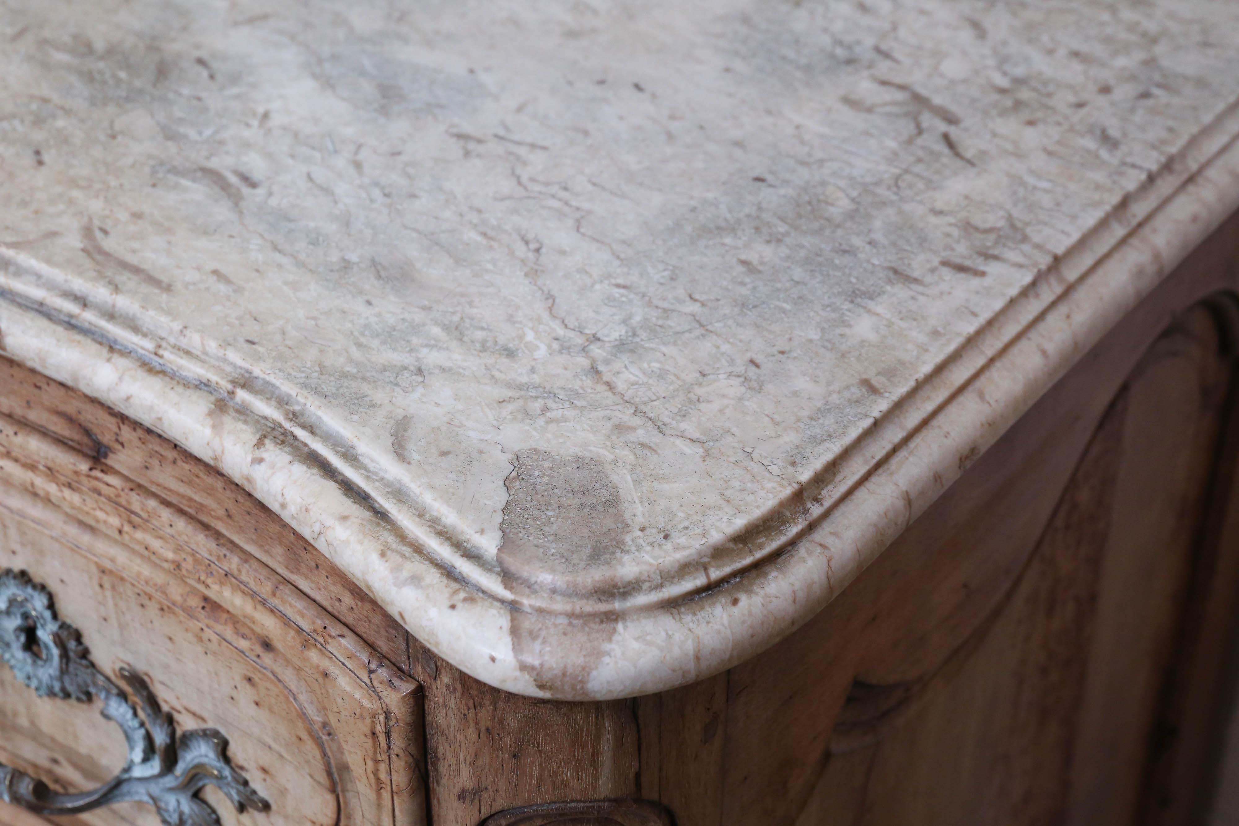 19th Century Louis XV Stripped Walnut Carved Chest with Marble Top For Sale 3