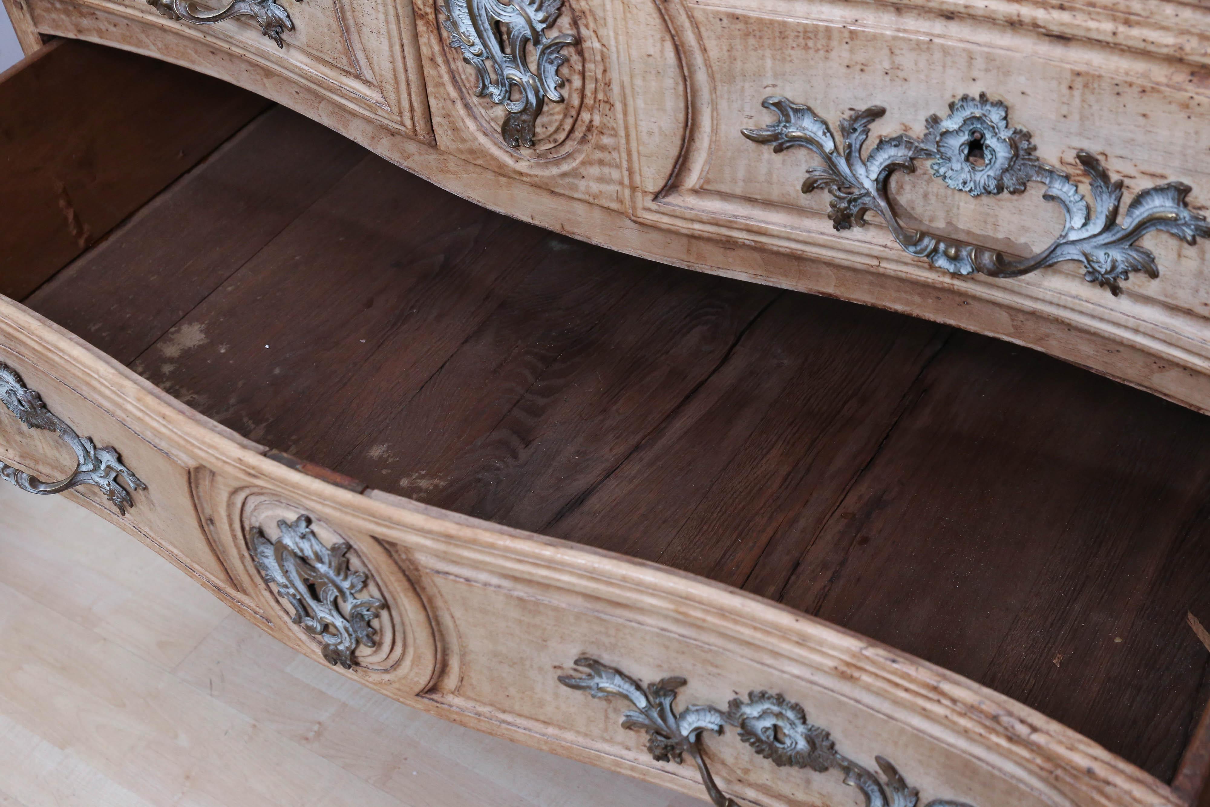 19th Century Louis XV Stripped Walnut Carved Chest with Marble Top For Sale 4