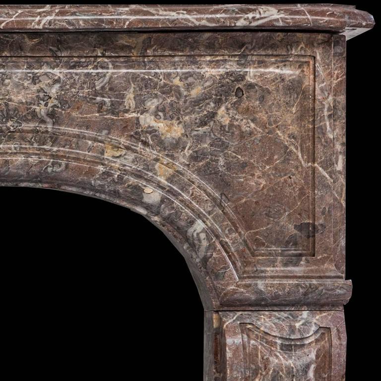 Hand-Carved 19th Century, Louis XV Style Antique Fireplace Mantel in Rouge Royal Marble For Sale