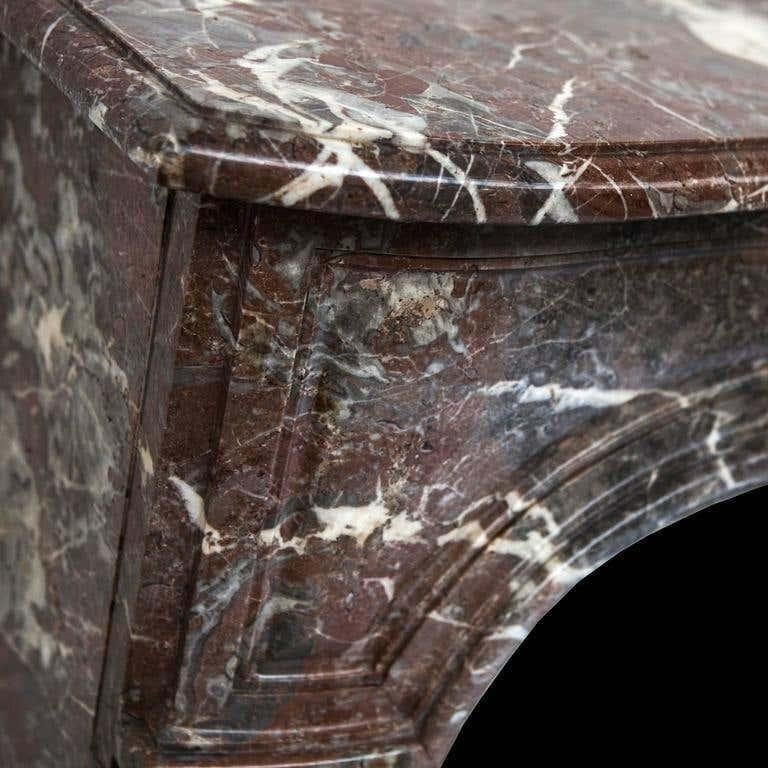19th Century, Louis XV Style Antique Fireplace Mantel in Rouge Royal Marble For Sale 1