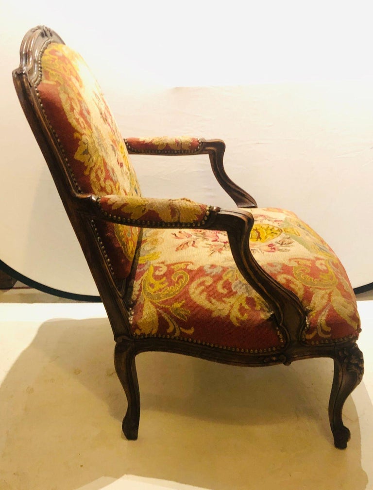 20th Century 19th Century Louis XV Style Armchair Bergere Petite and Gros Point Upholstery For Sale