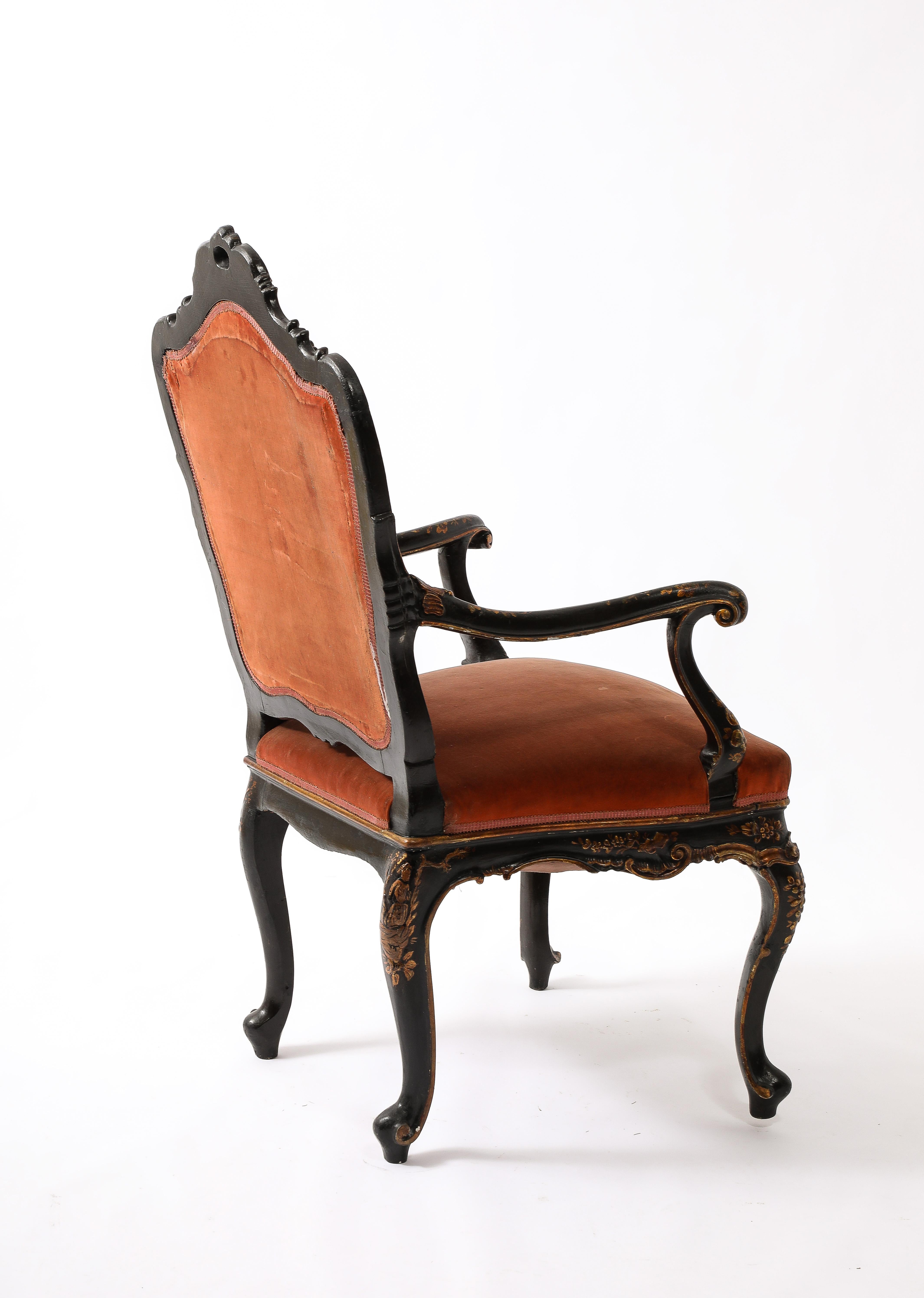 19th Century Louis XV Style Baroque Chairs in Velvet Upholstery, France 1900's For Sale 9