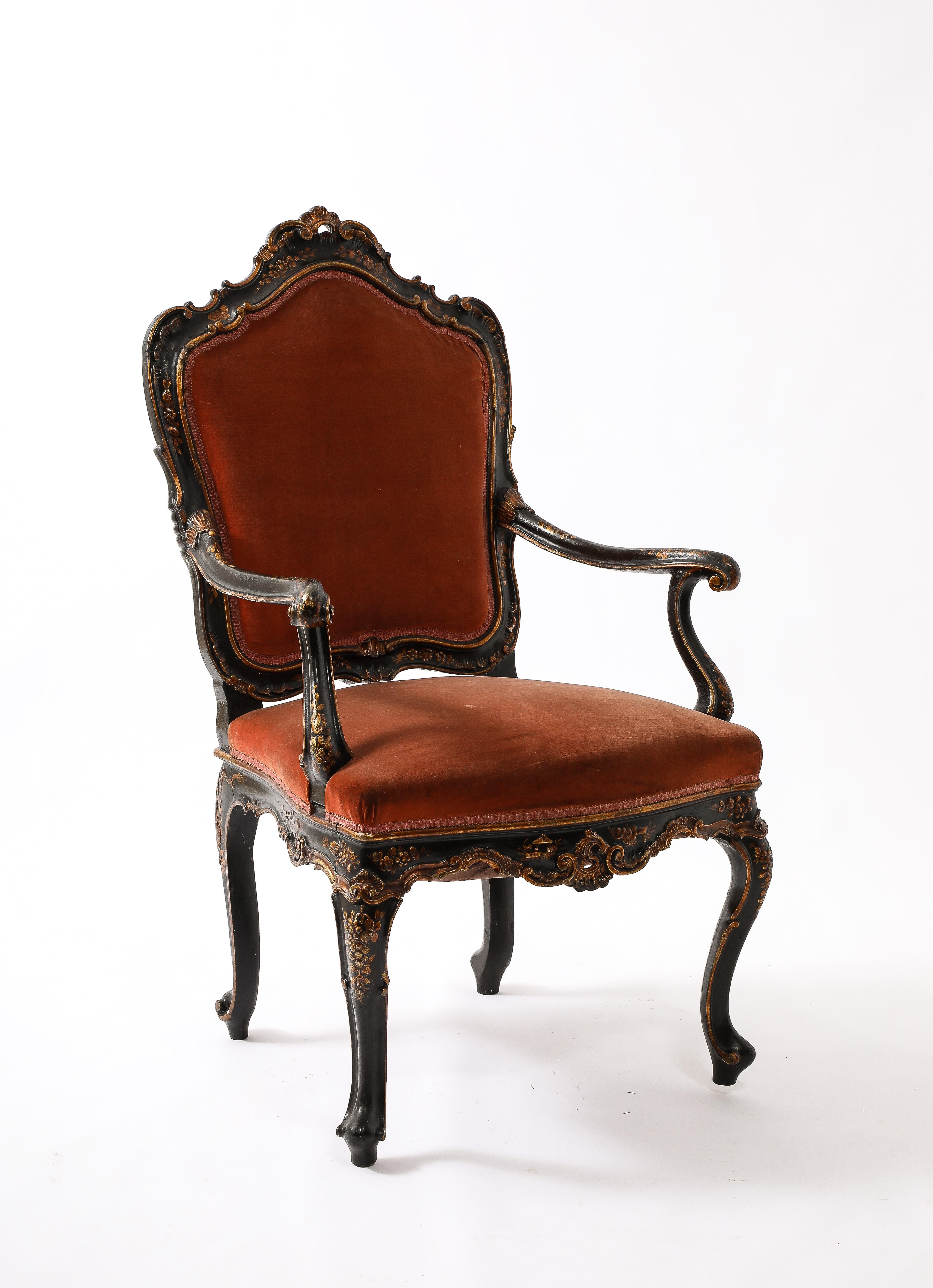 19th Century Louis XV Style Baroque Chairs in Velvet Upholstery, France 1900's For Sale 11